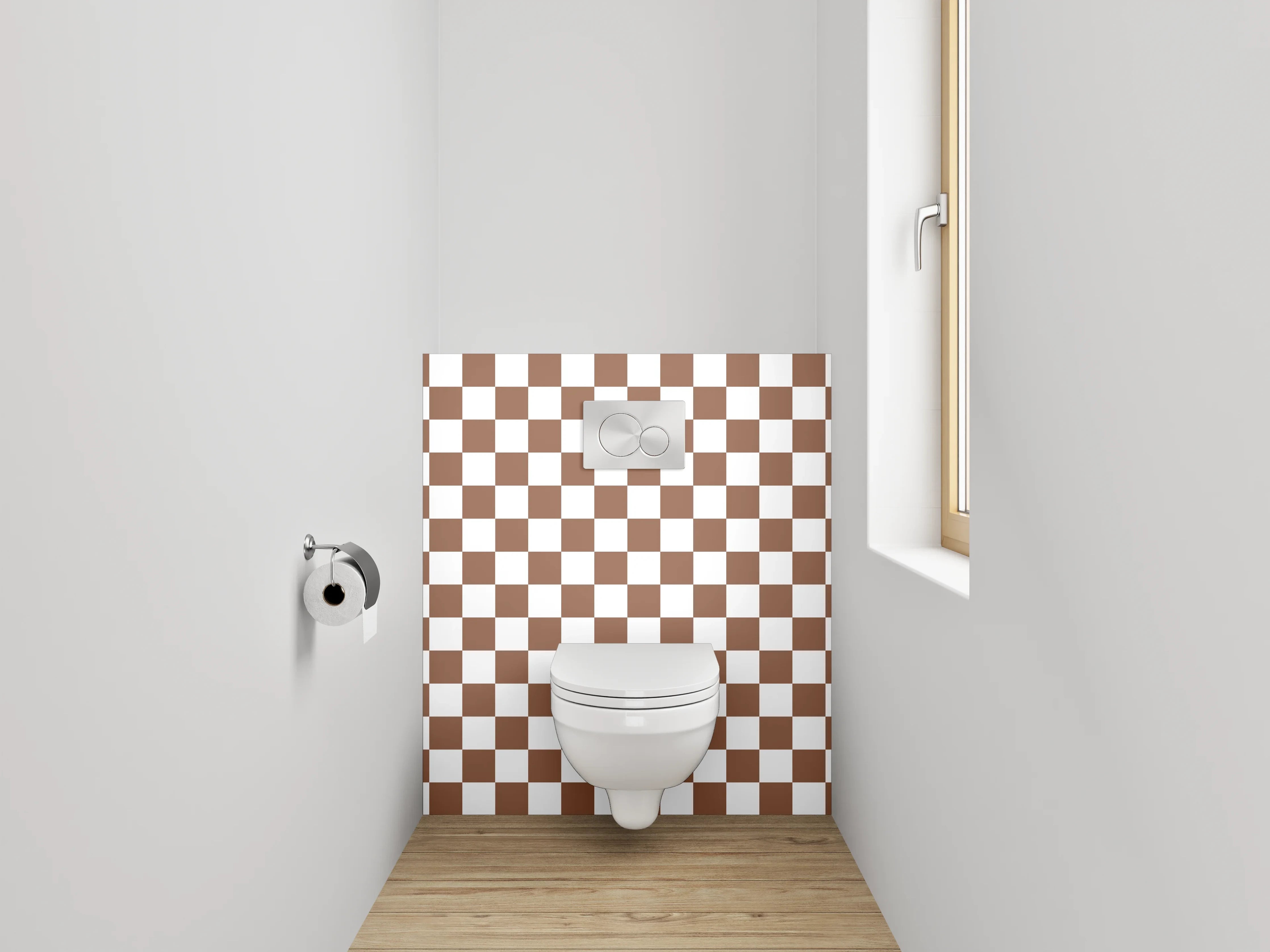 WC-Rückwand - Braunes Karo-Muster Minimalistisch