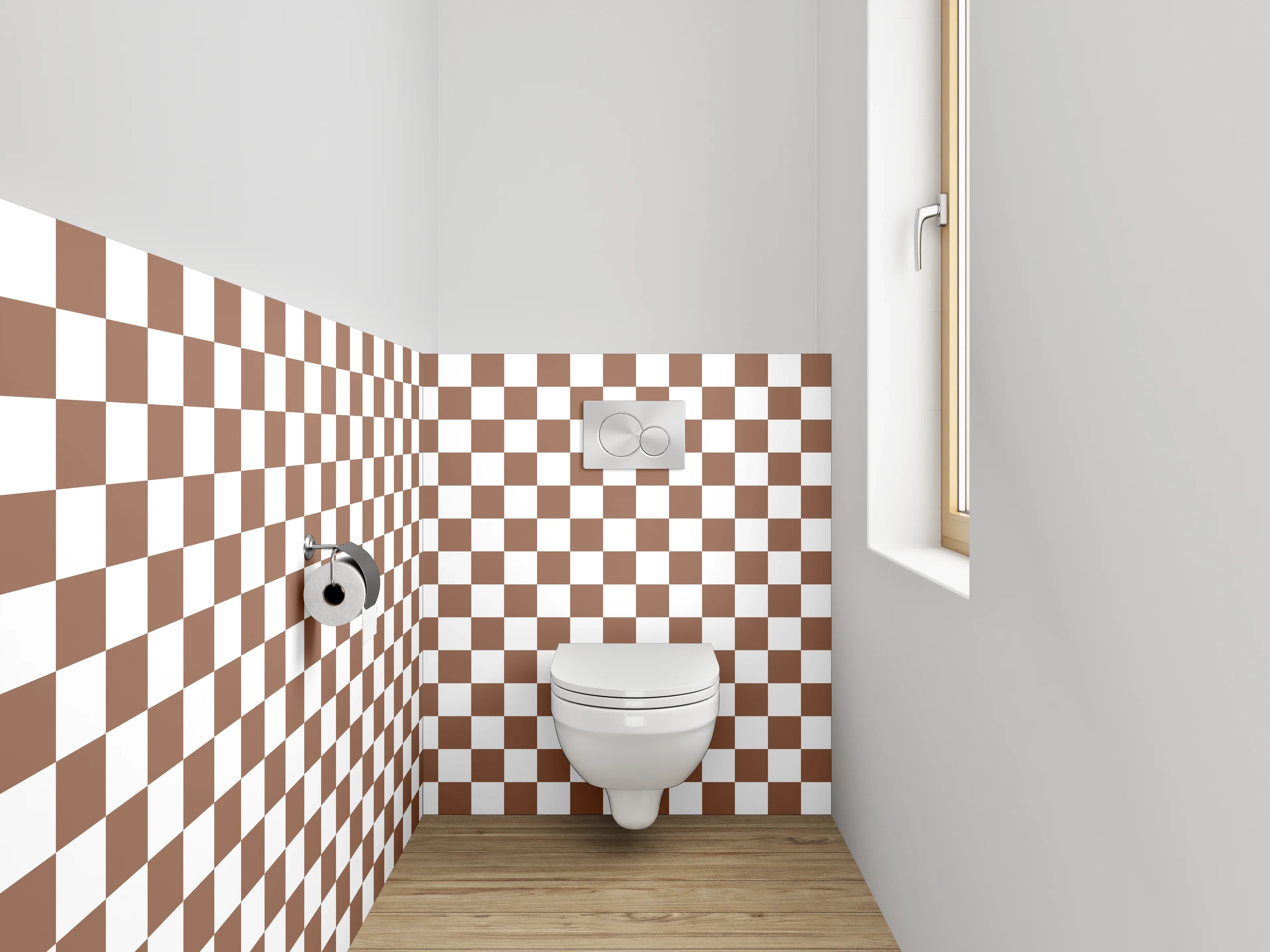 WC-Rückwand - Braunes Karo-Muster Minimalistisch