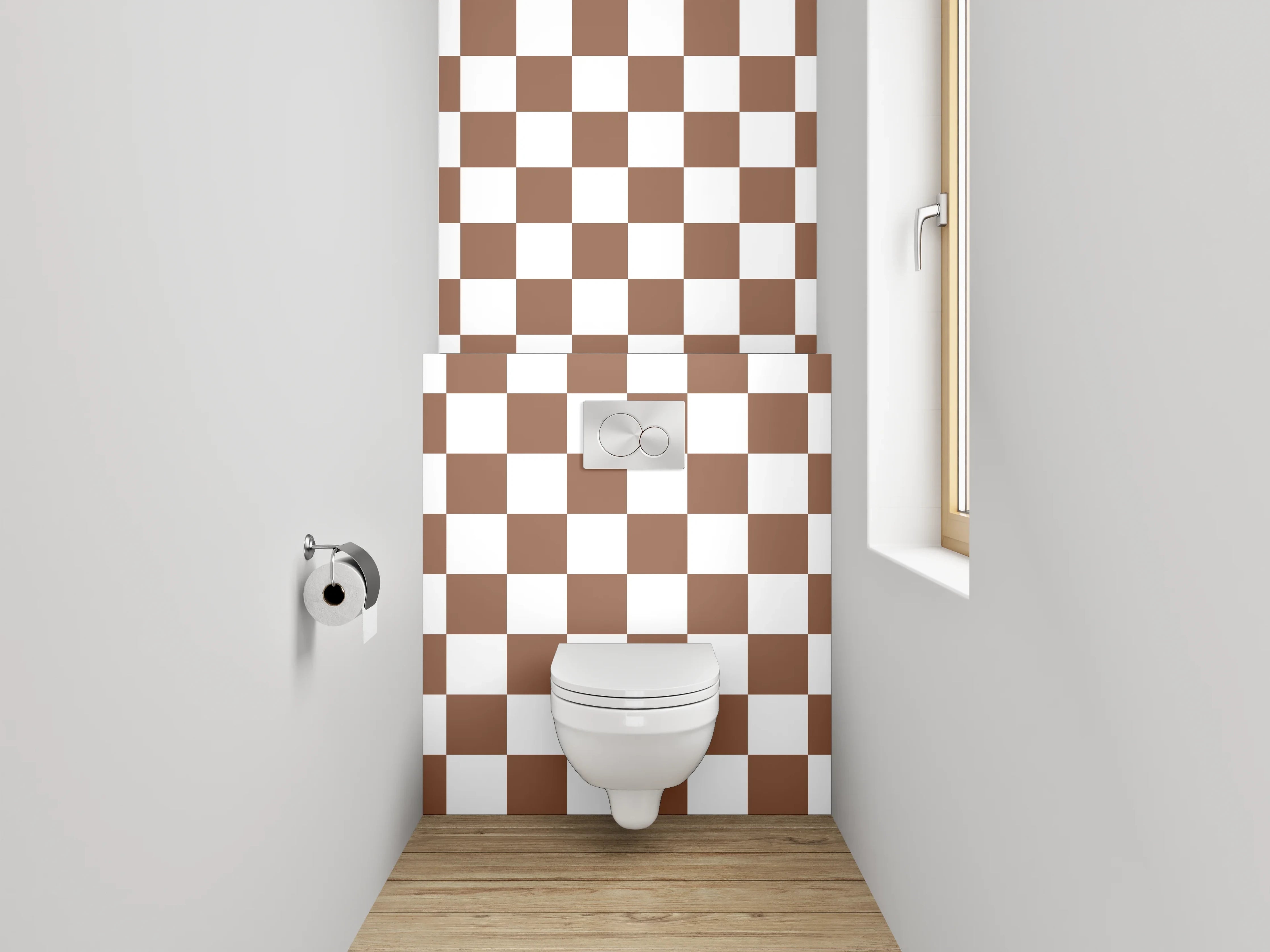 WC-Rückwand - Braunes Karo-Muster Minimalistisch
