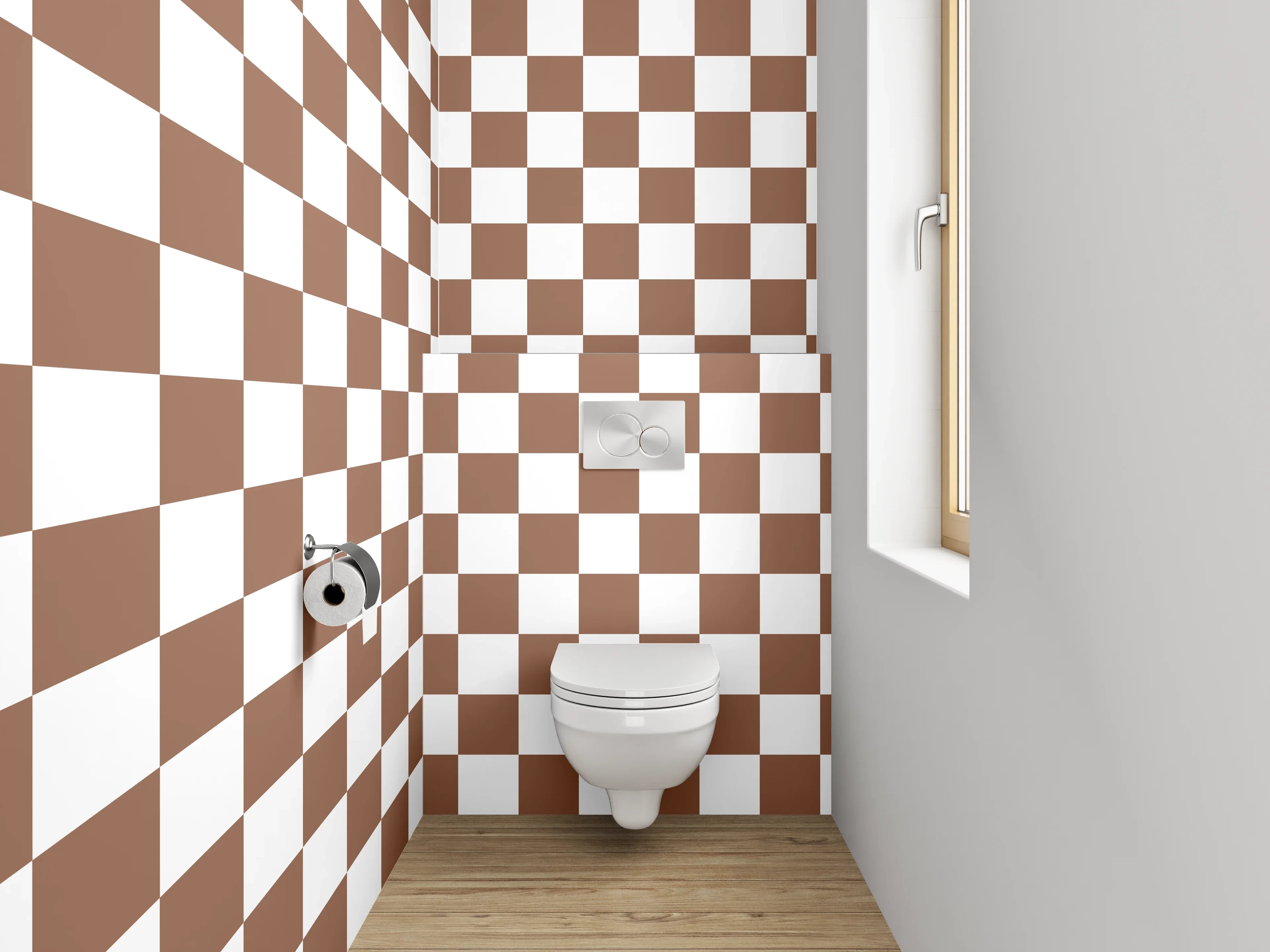 WC-Rückwand - Braunes Karo-Muster Minimalistisch