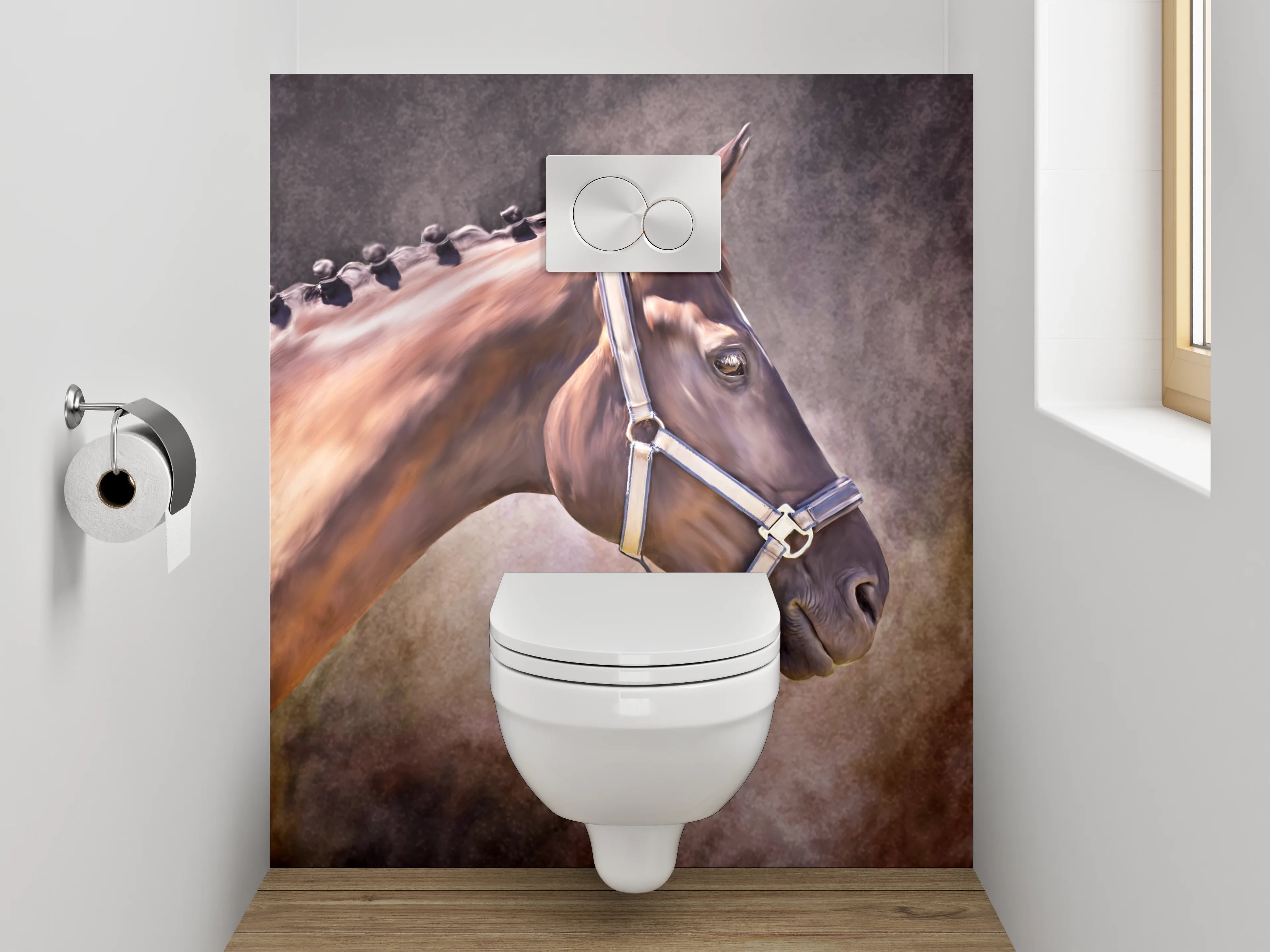 WC-Rückwand - Braunes Pferd Aquarell Tierportrait