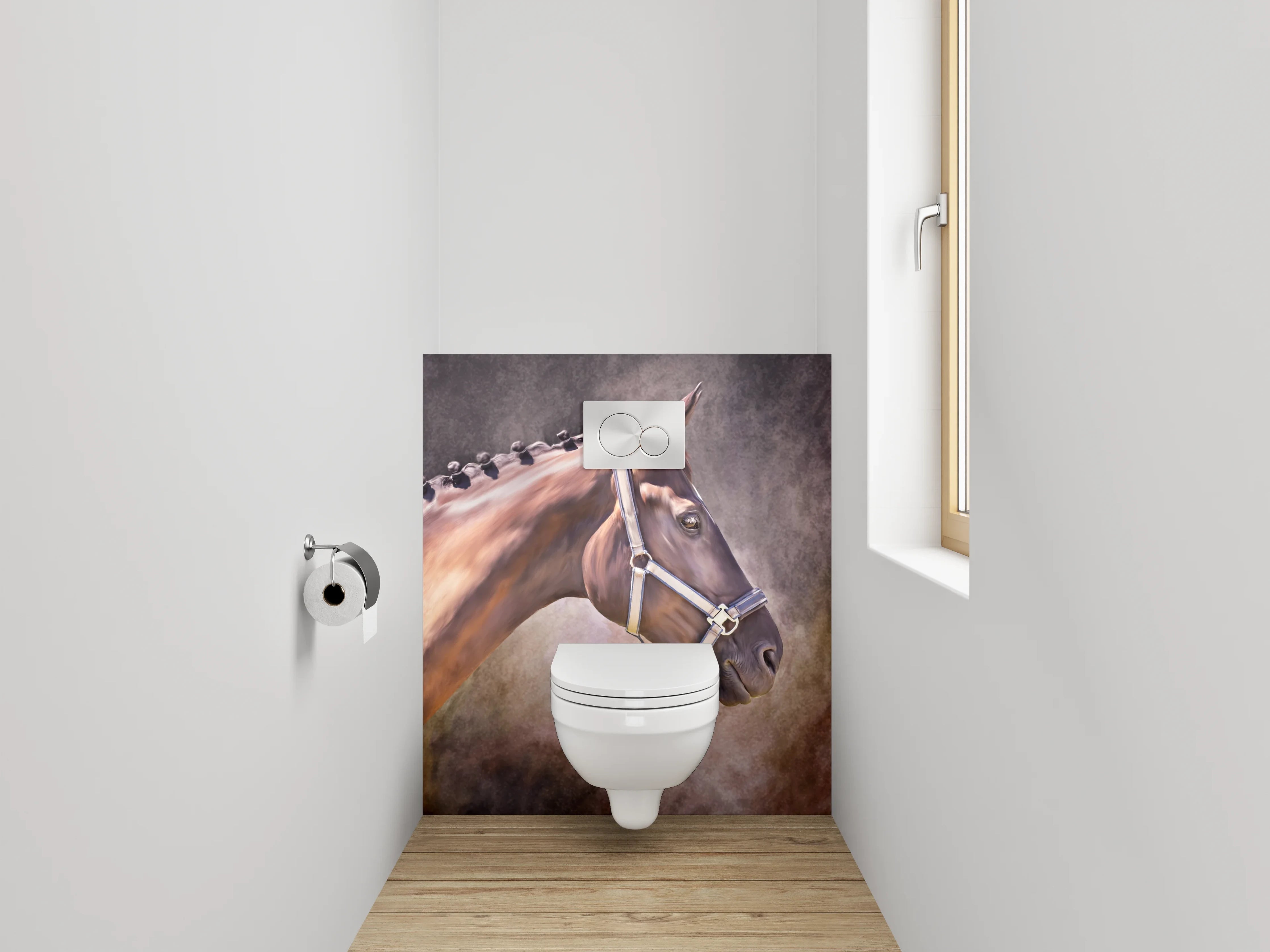 WC-Rückwand - Braunes Pferd Aquarell Tierportrait