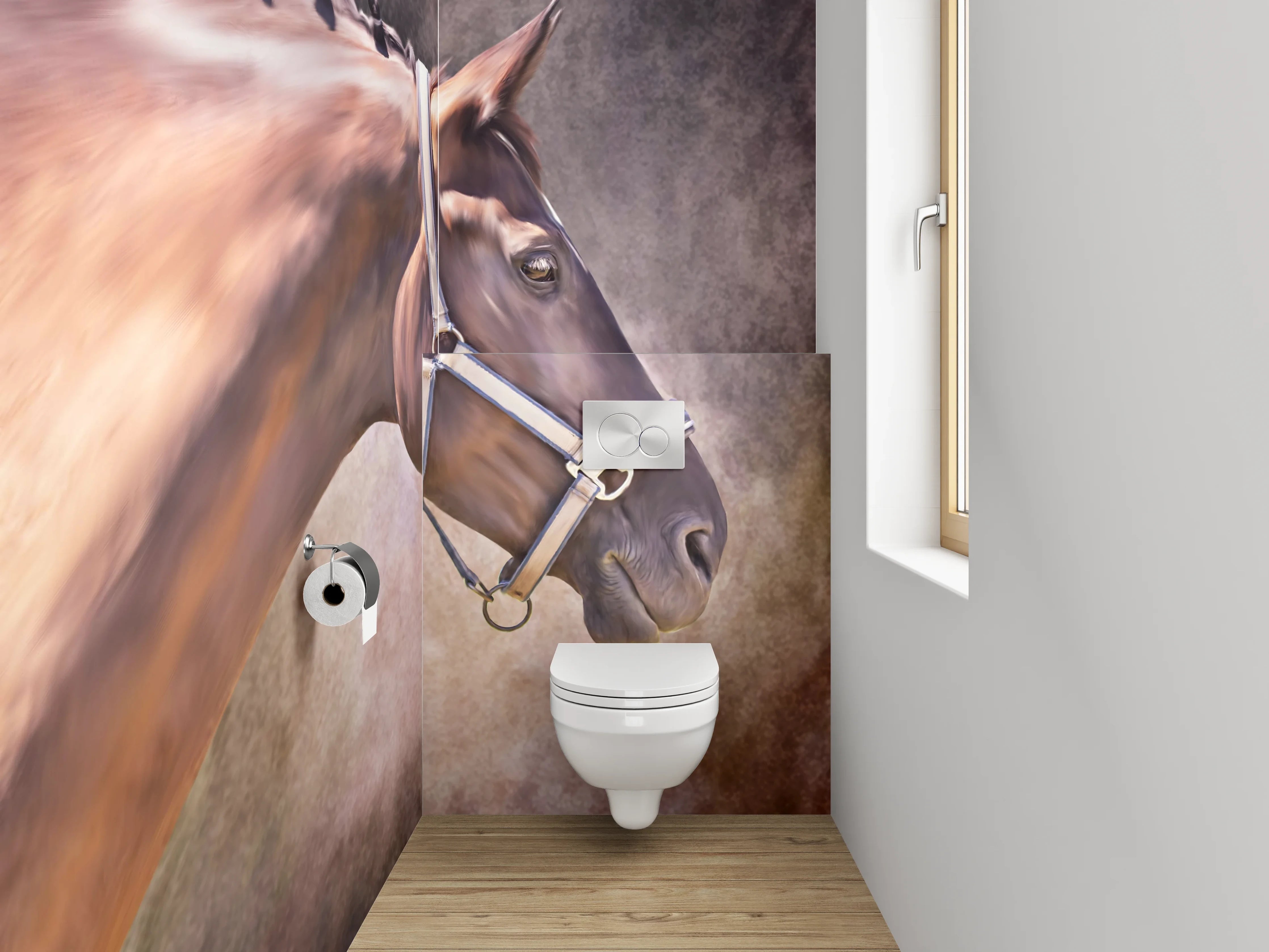 WC-Rückwand - Braunes Pferd Aquarell Tierportrait