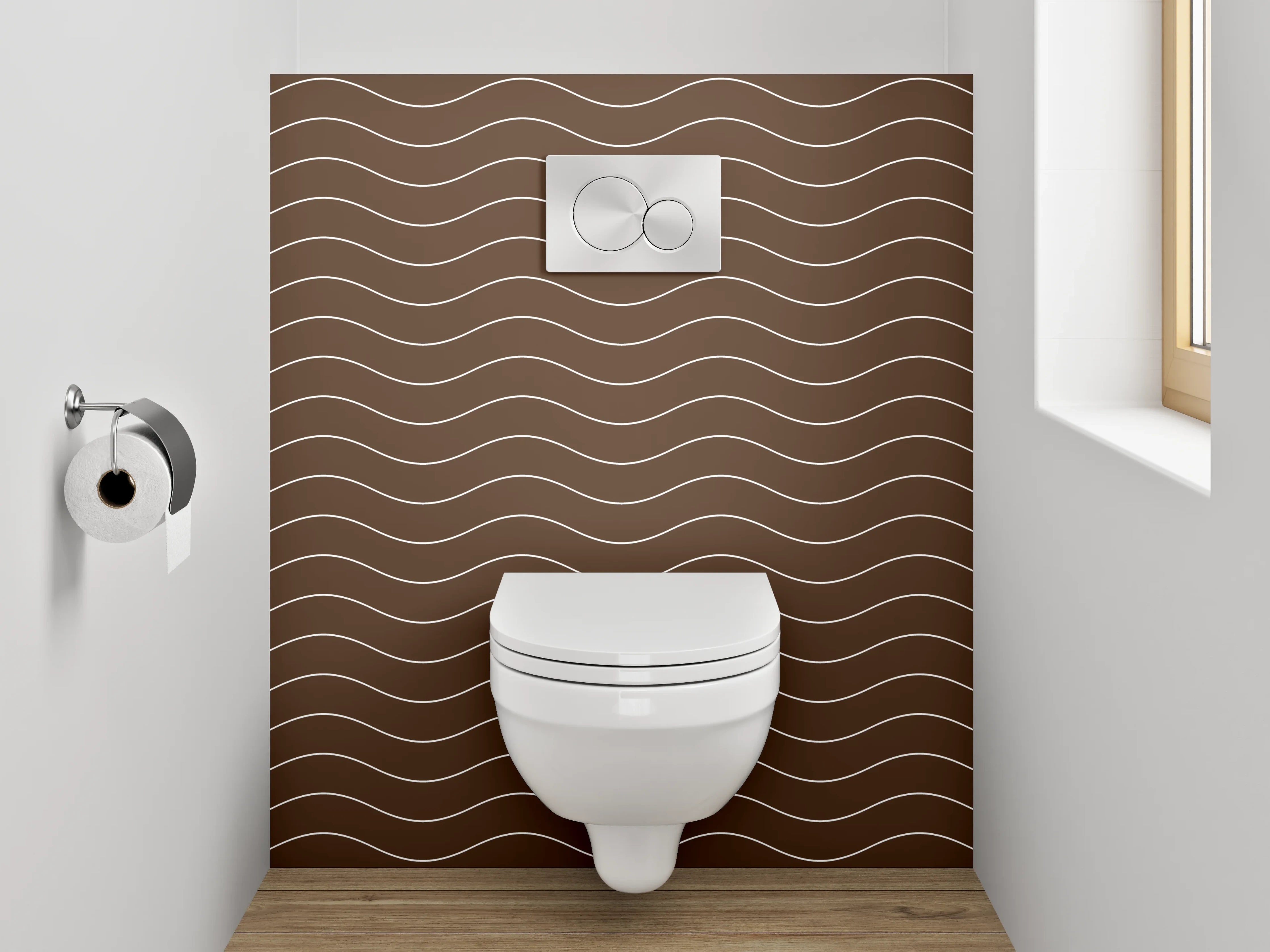 WC-Rückwand - Braunes Wellenlinien-Muster modern reserviert