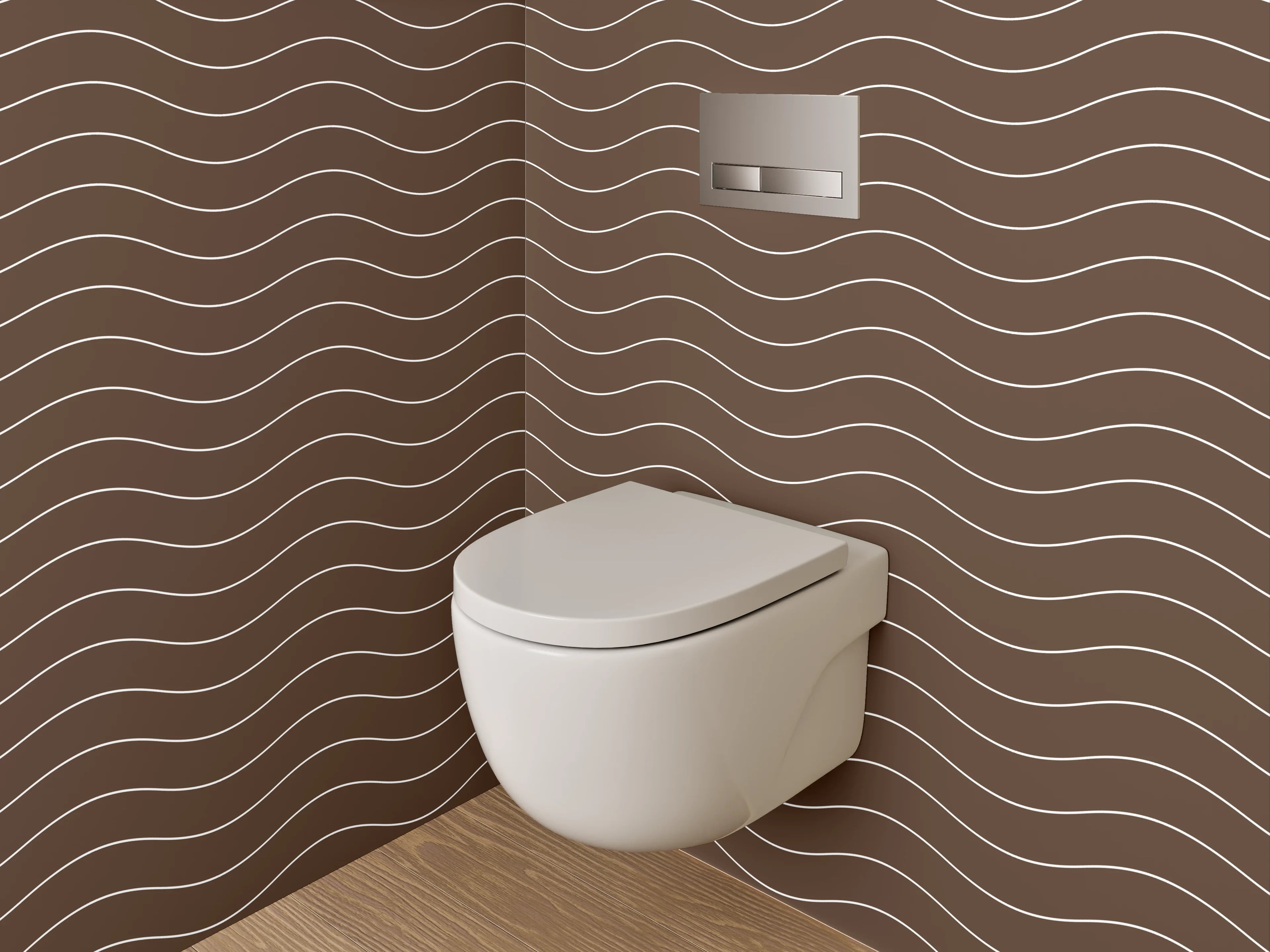 WC-Rückwand - Braunes Wellenlinien-Muster modern reserviert