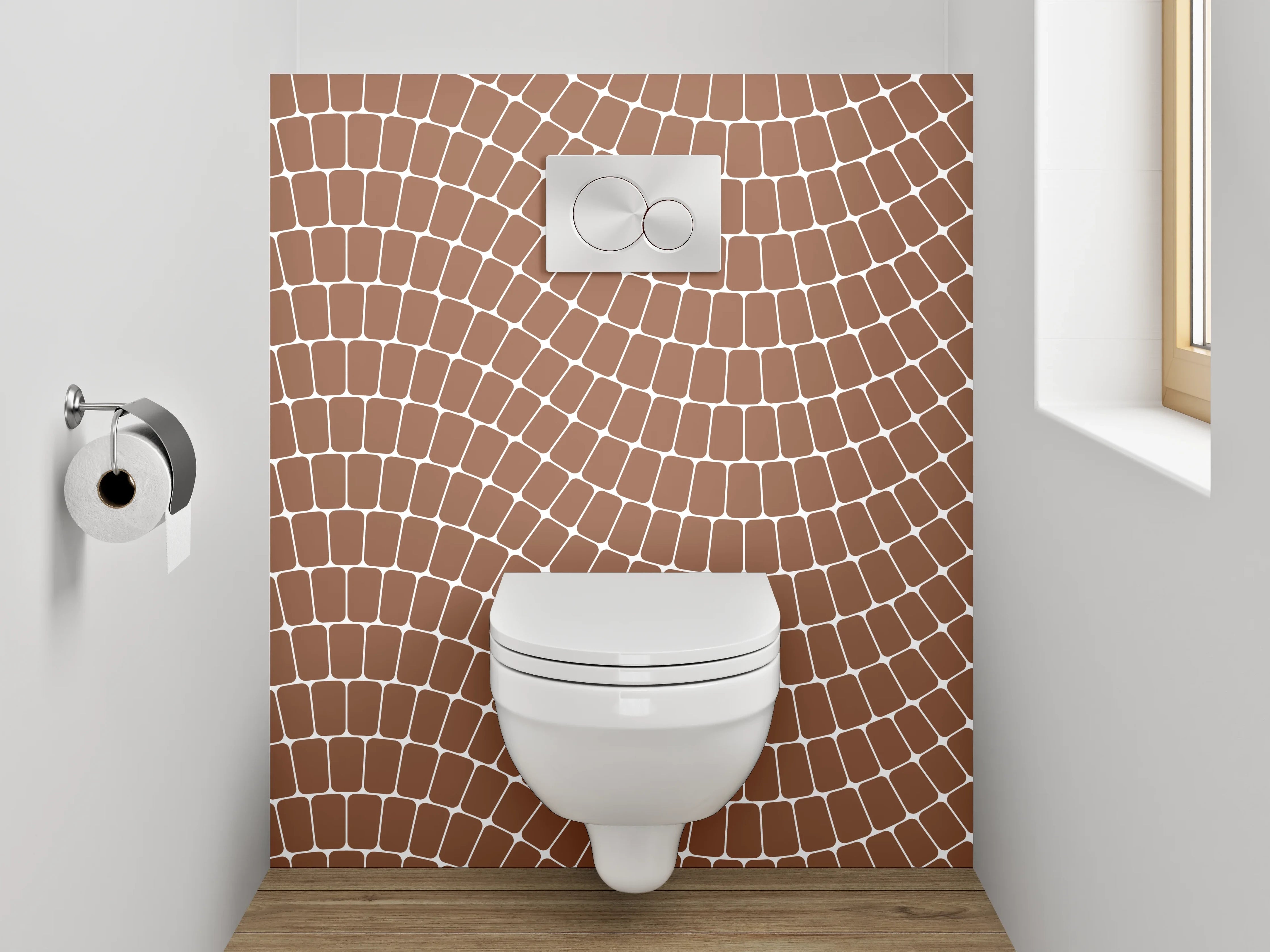 WC-Rückwand - Braunes Wellenmuster Fliesenoptik Modern