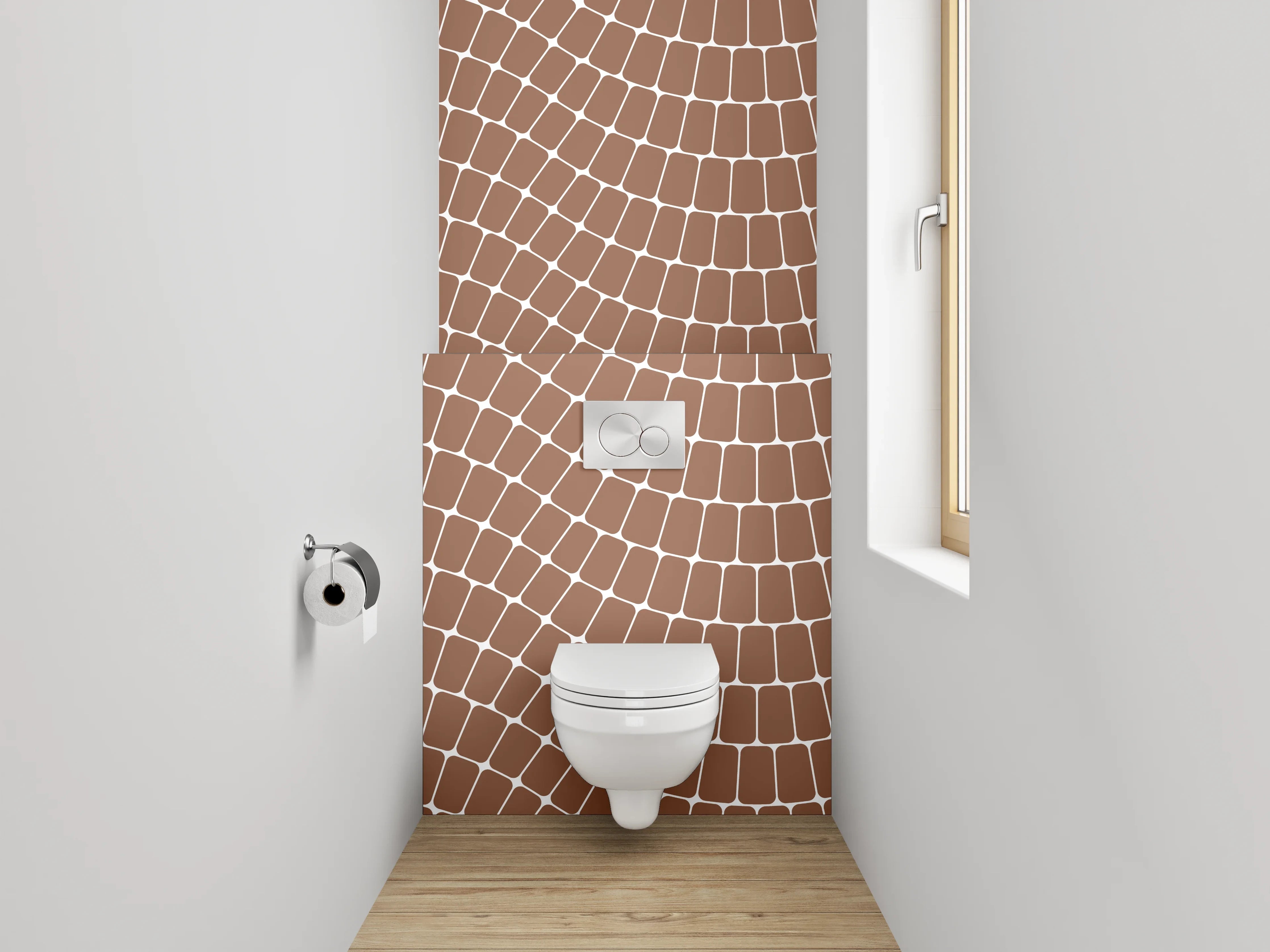 WC-Rückwand - Braunes Wellenmuster Fliesenoptik Modern