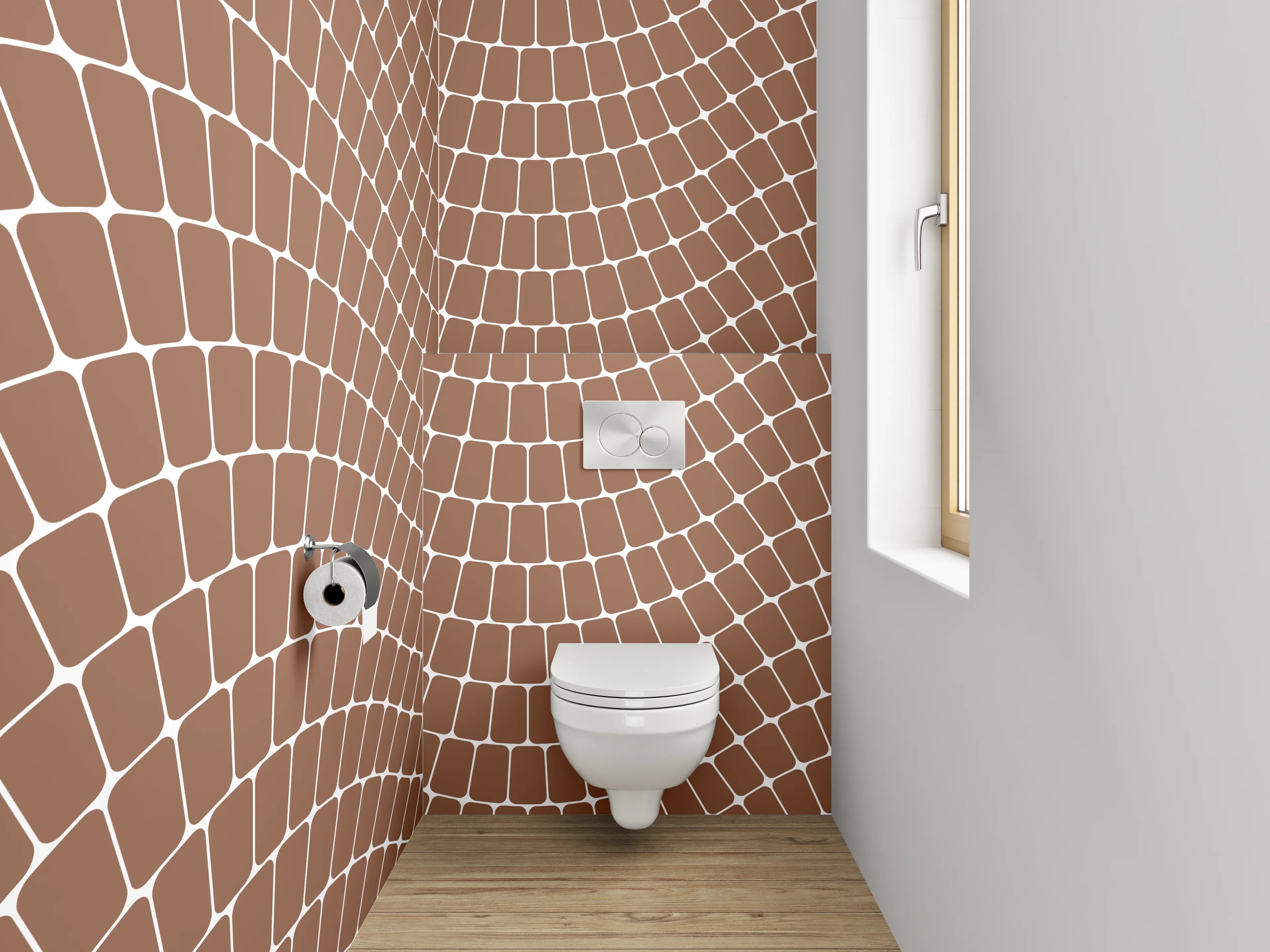 WC-Rückwand - Braunes Wellenmuster Fliesenoptik Modern
