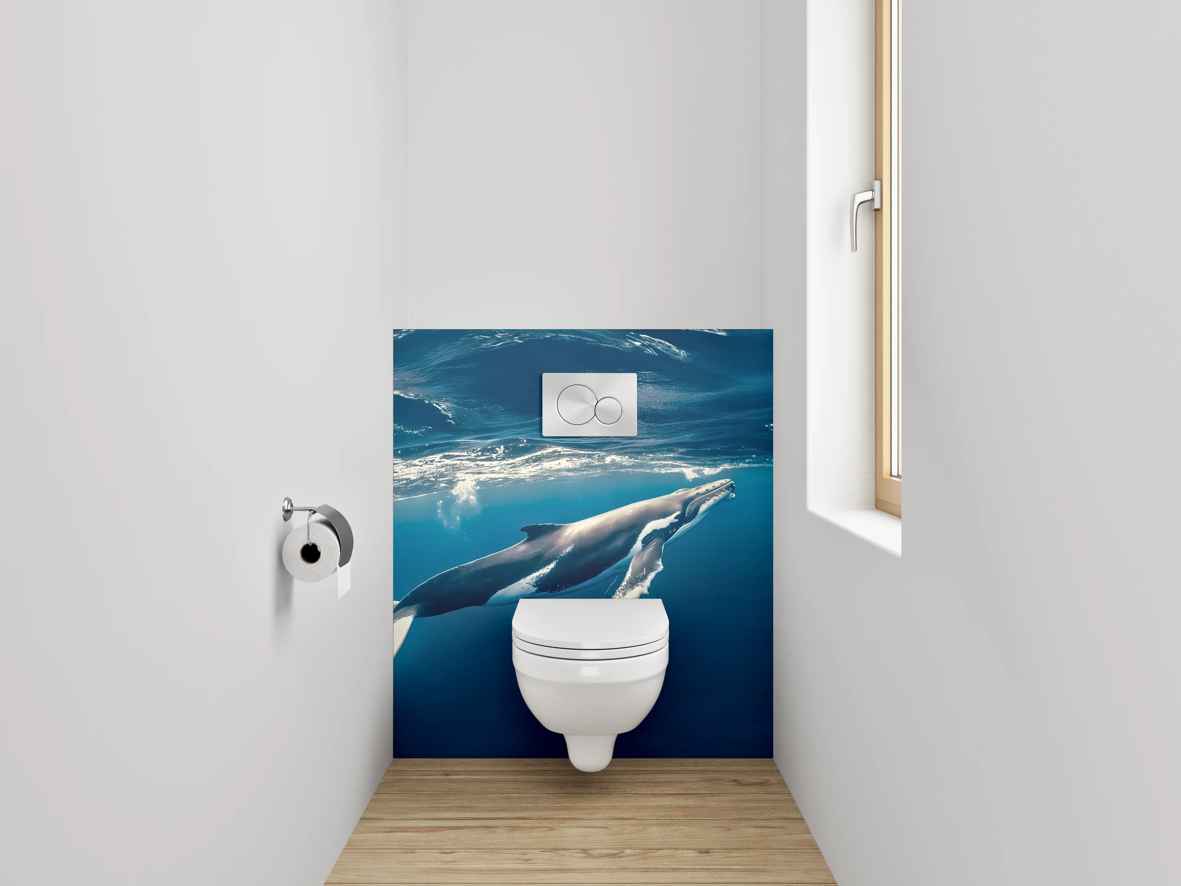 WC-Rückwand - Buckelwal im Ozean