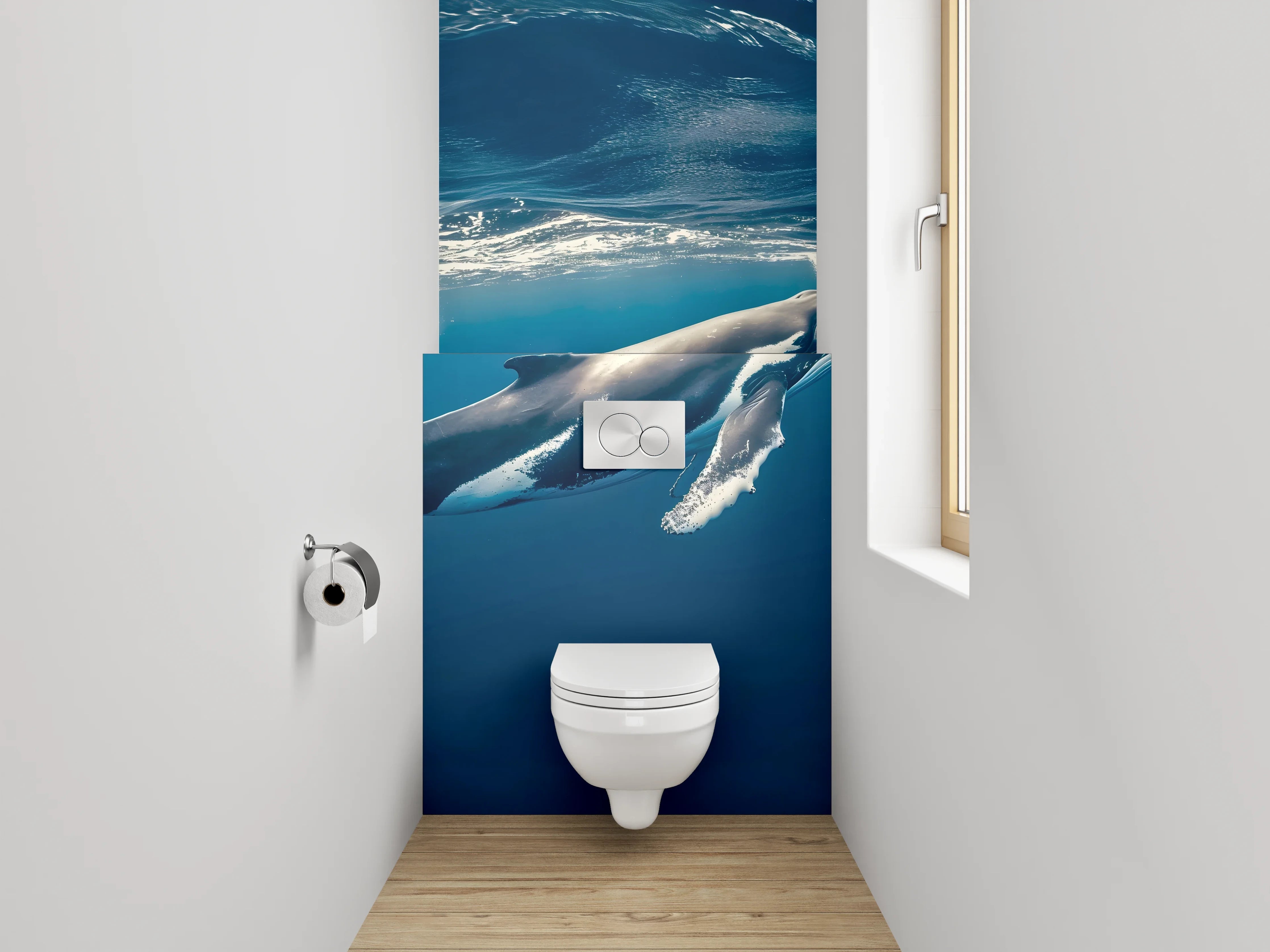 WC-Rückwand - Buckelwal im Ozean