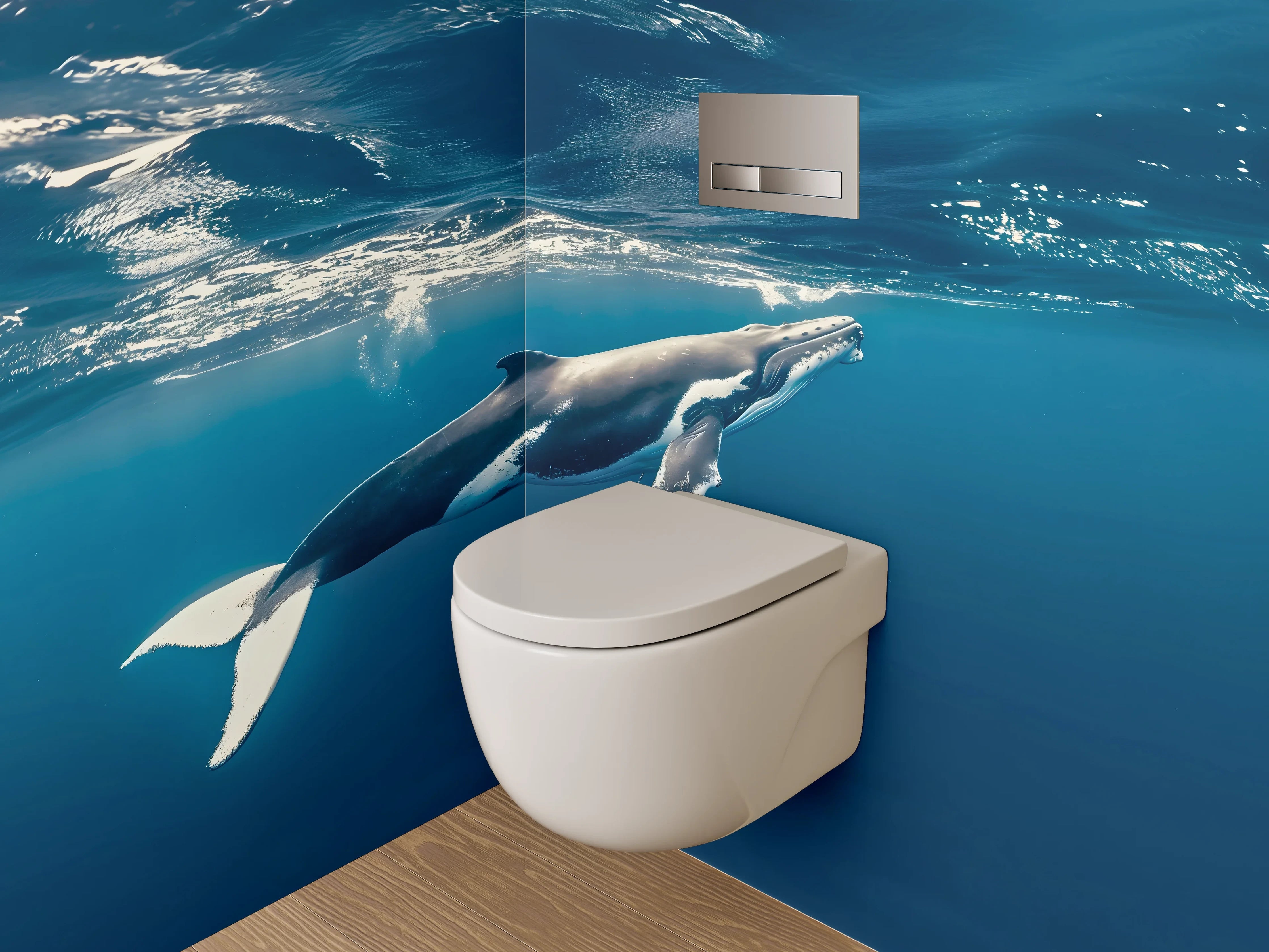 WC-Rückwand - Buckelwal im Ozean
