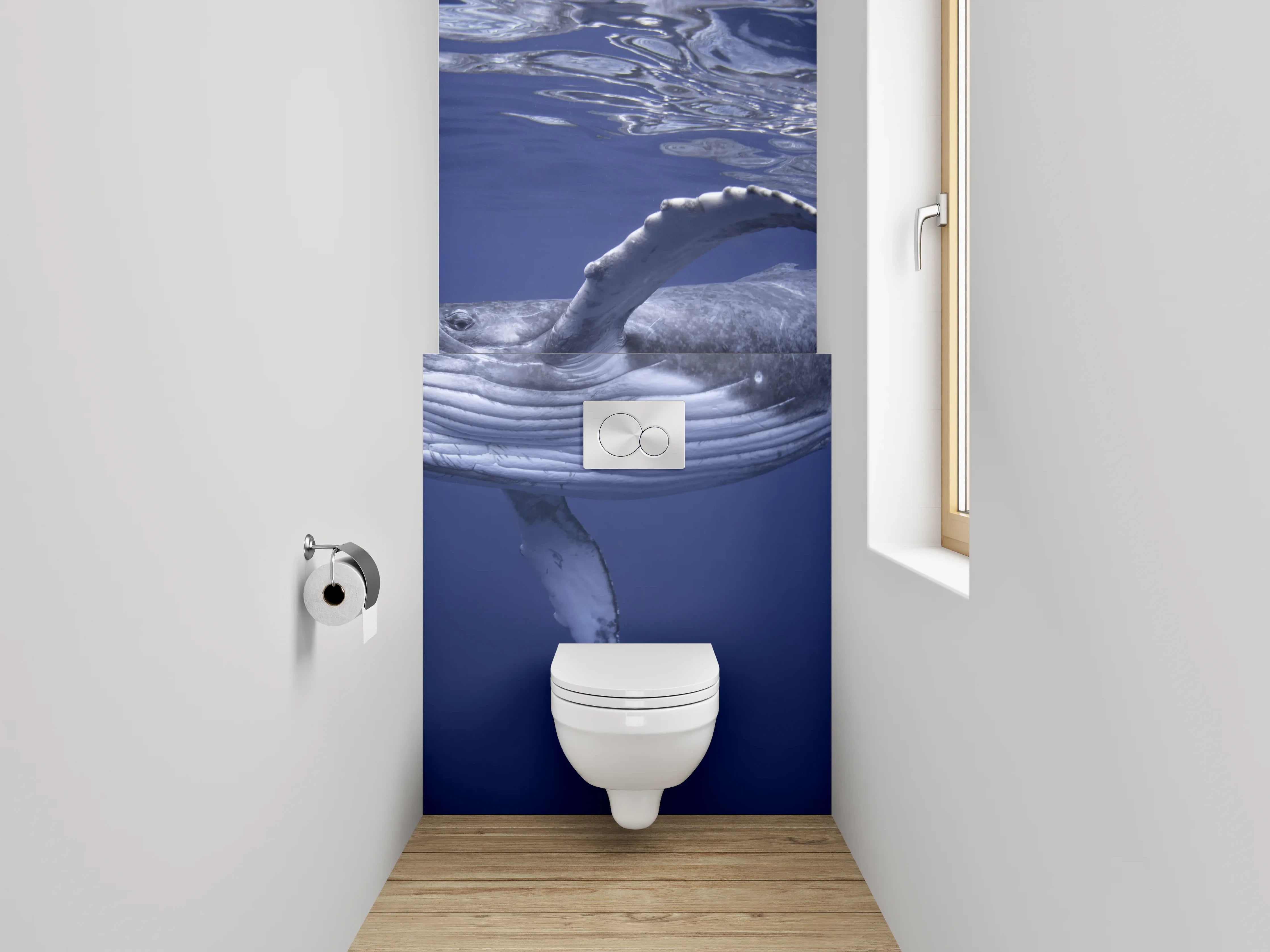 WC-Rückwand - Buckelwal im tiefblauen Ozean