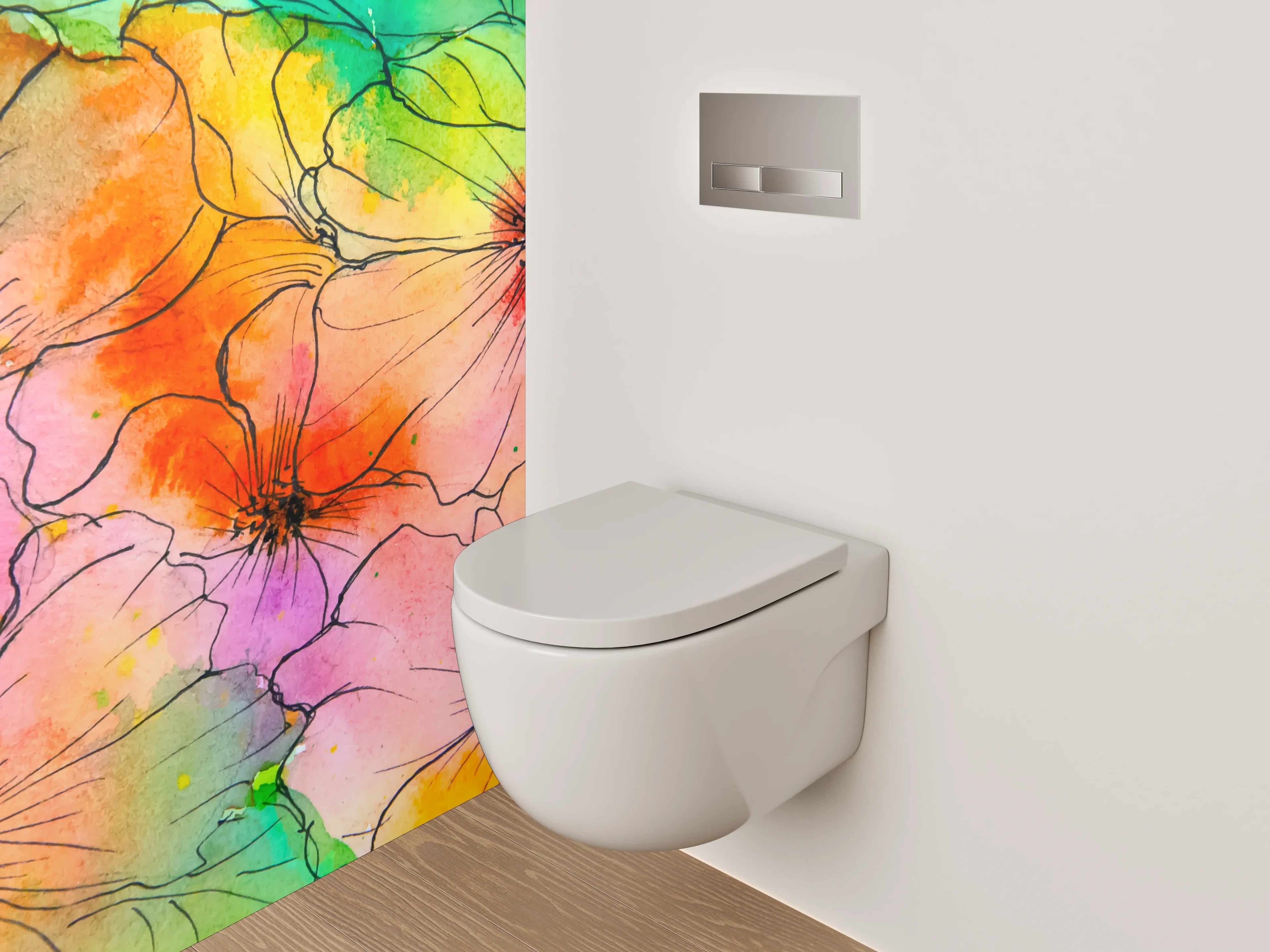 WC-Rückwand - Bunte Aquarell-Blumen Lineart