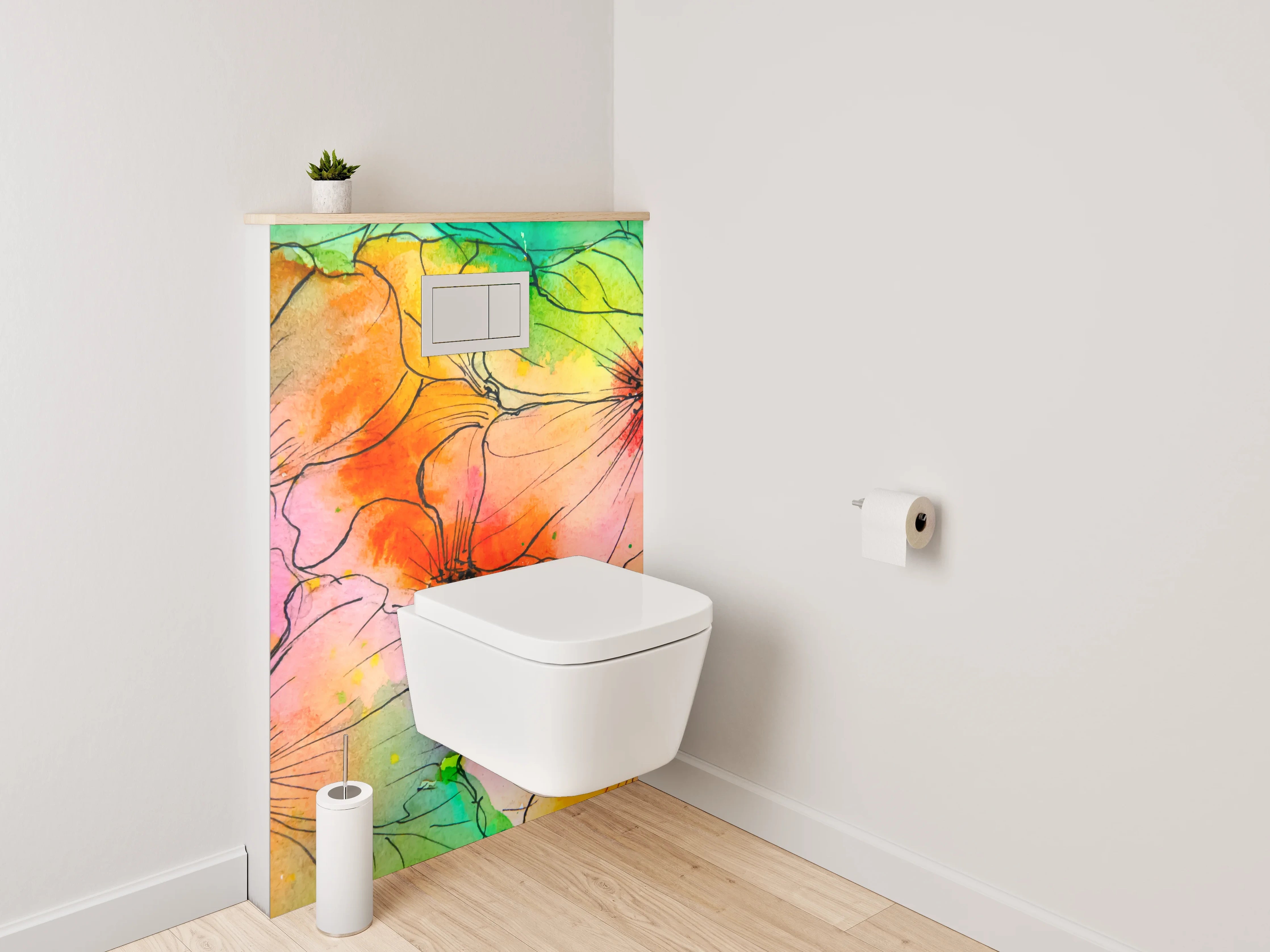WC-Rückwand - Bunte Aquarell-Blumen Lineart