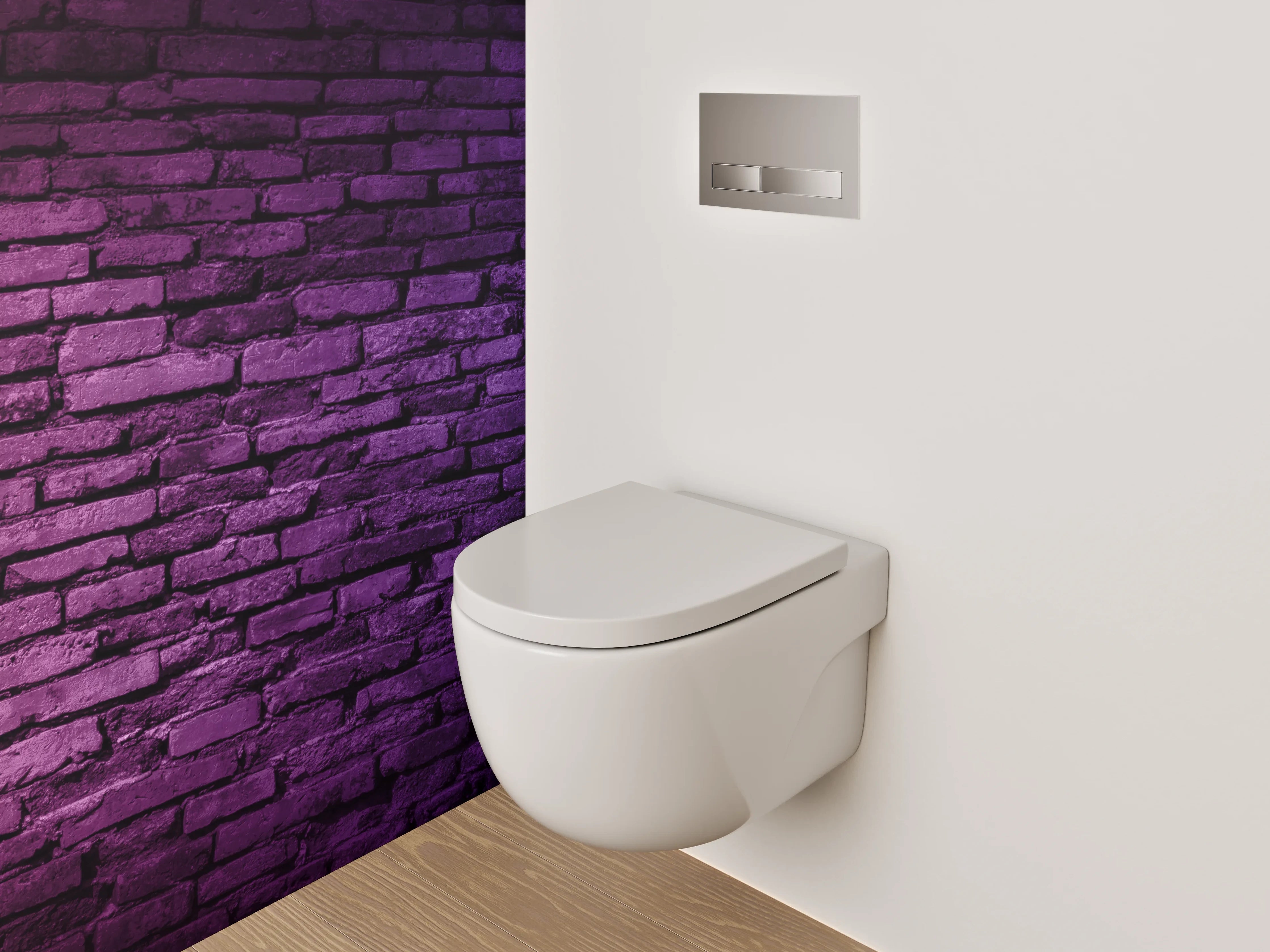 WC-Rückwand - Bunte Backsteinmauer in Neonlicht