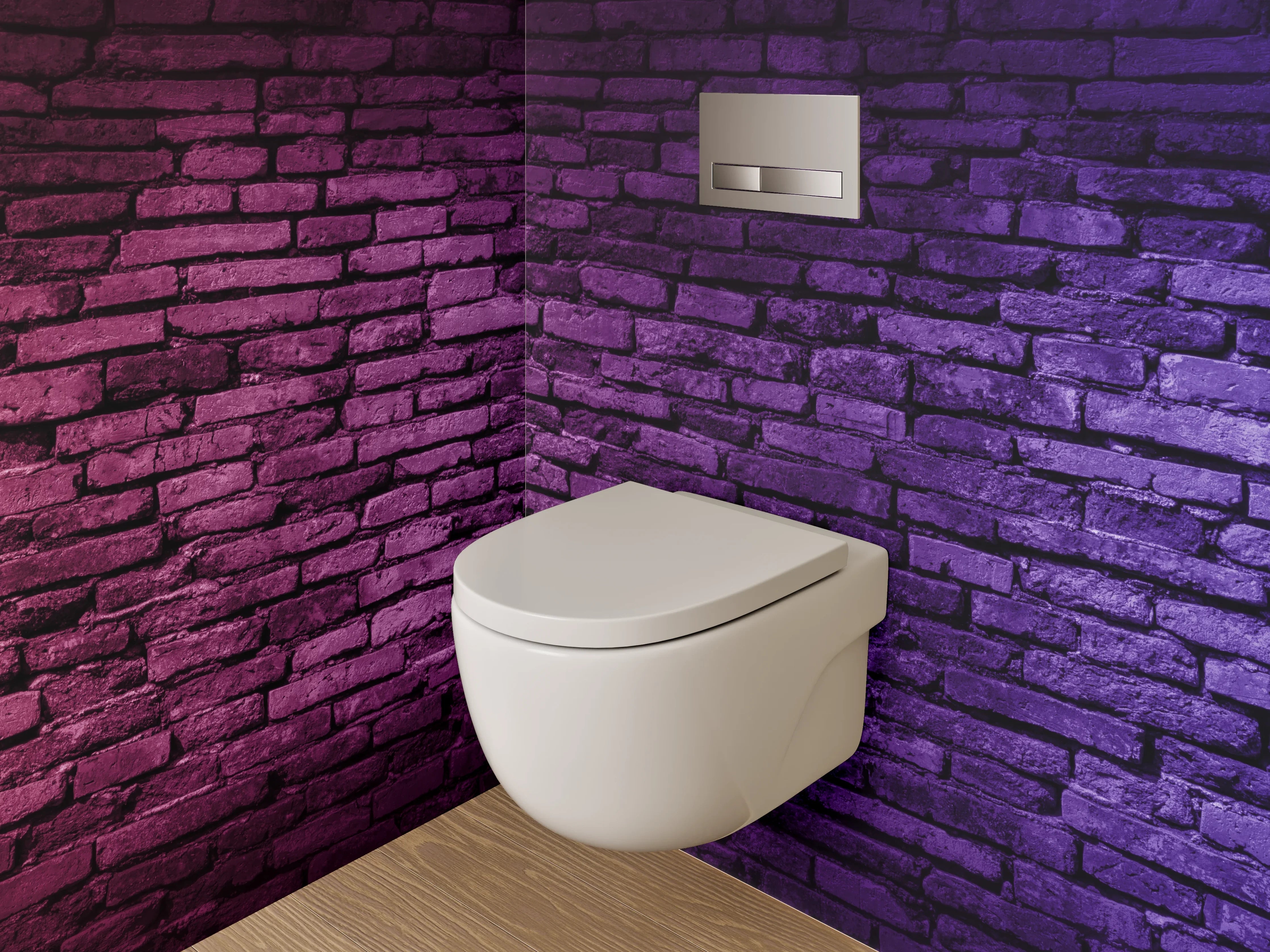 WC-Rückwand - Bunte Backsteinmauer in Neonlicht
