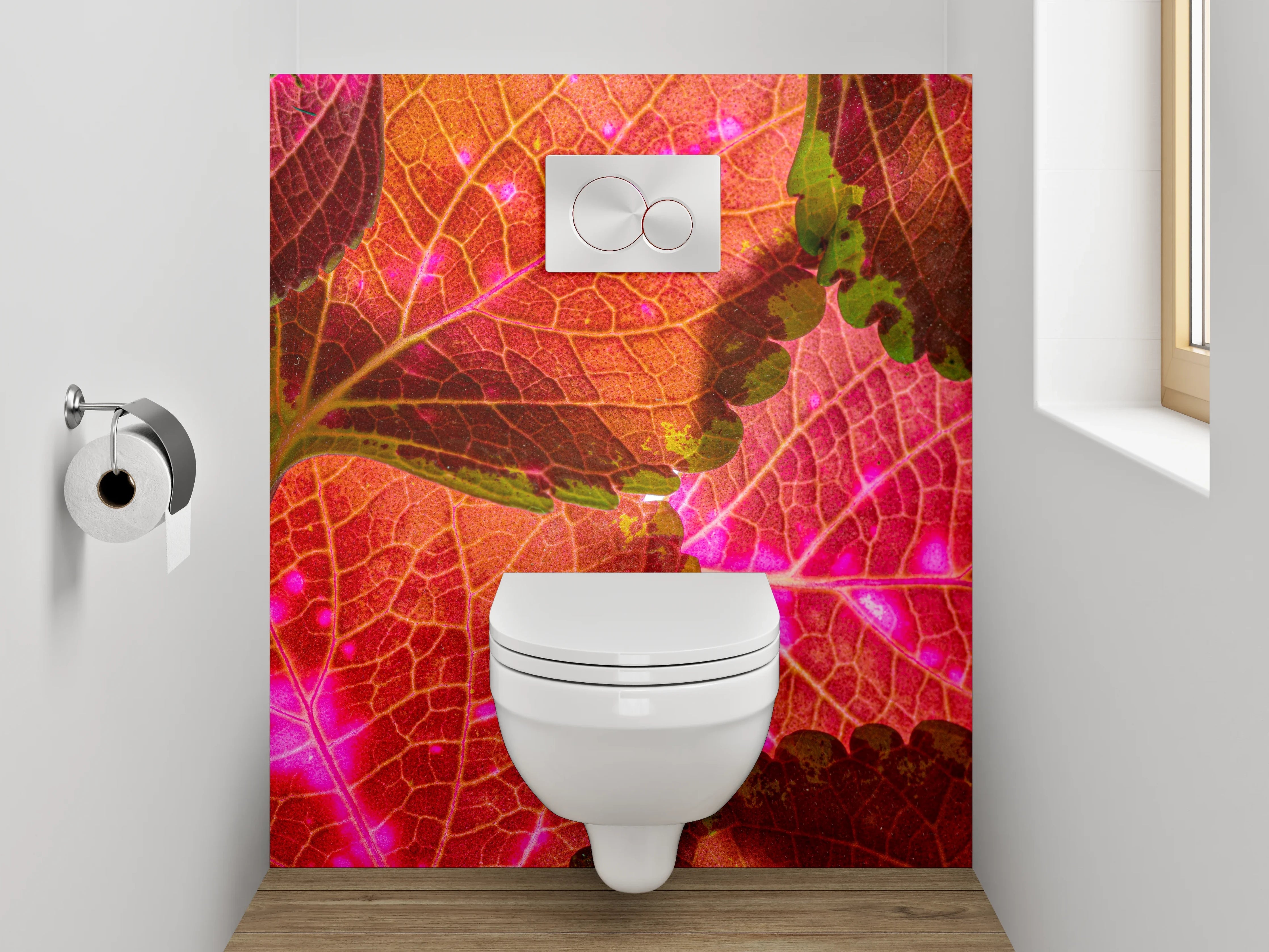WC-Rückwand - Bunte Blätterstruktur auf Pink