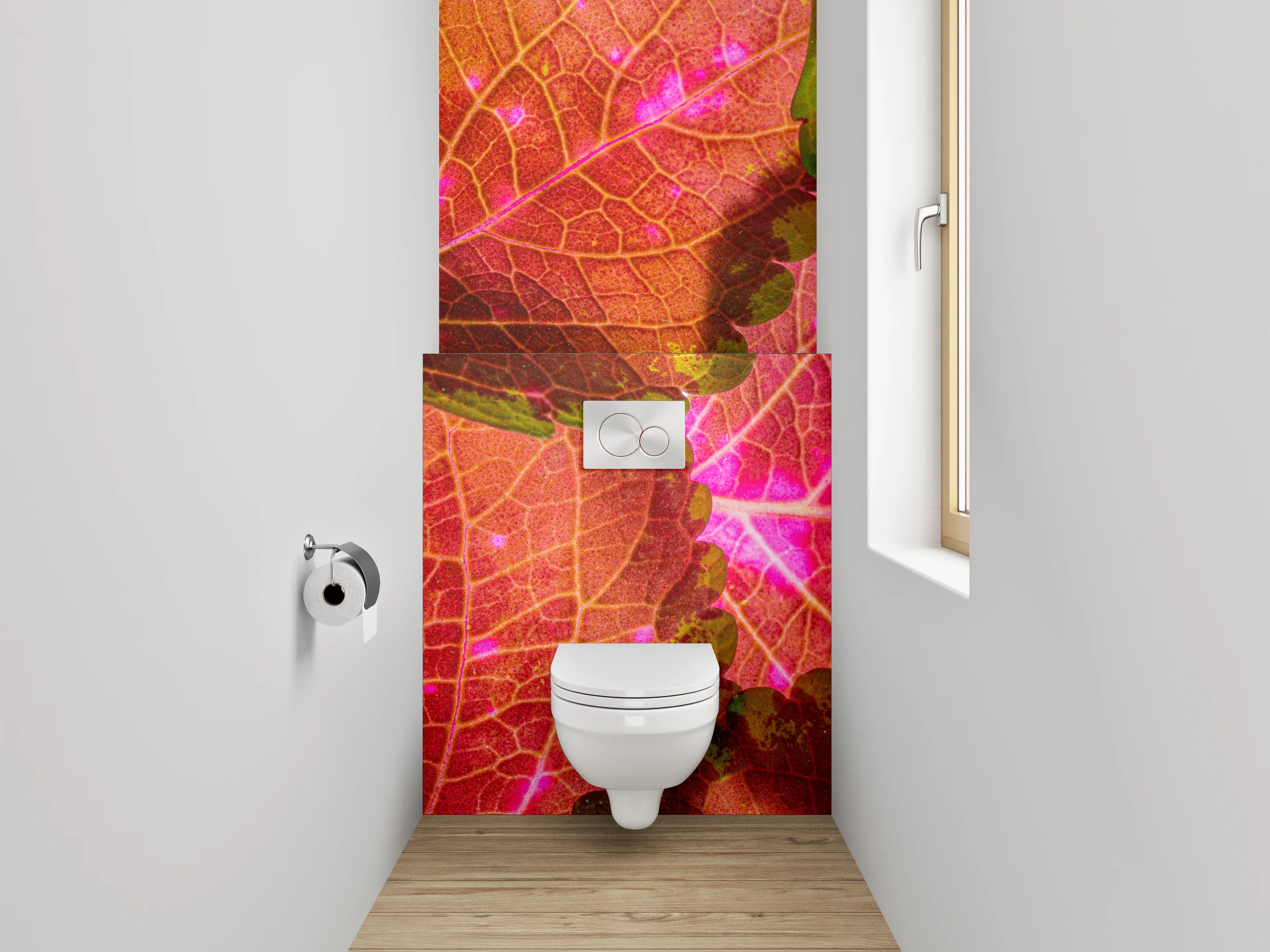 WC-Rückwand - Bunte Blätterstruktur auf Pink