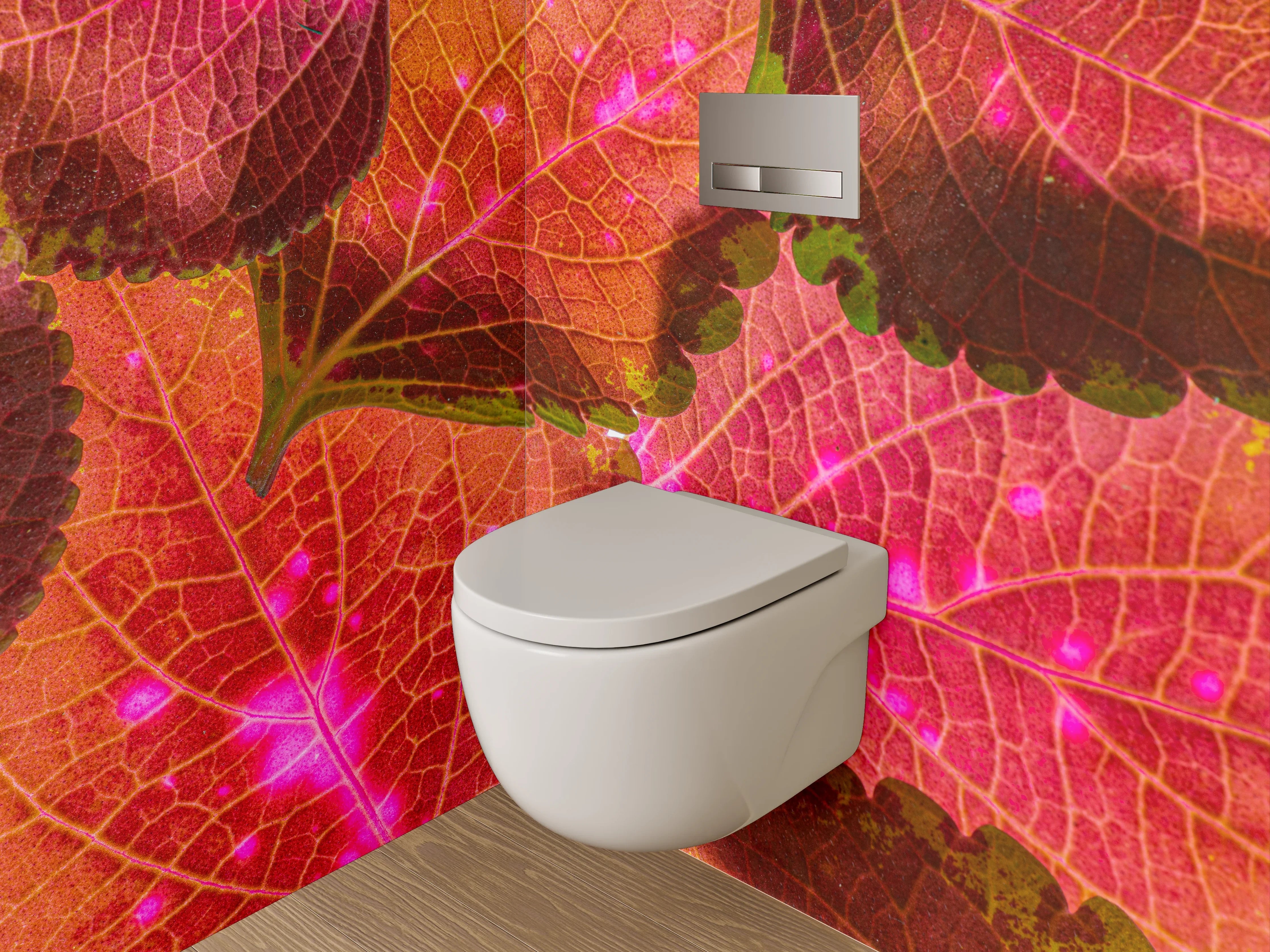 WC-Rückwand - Bunte Blätterstruktur auf Pink