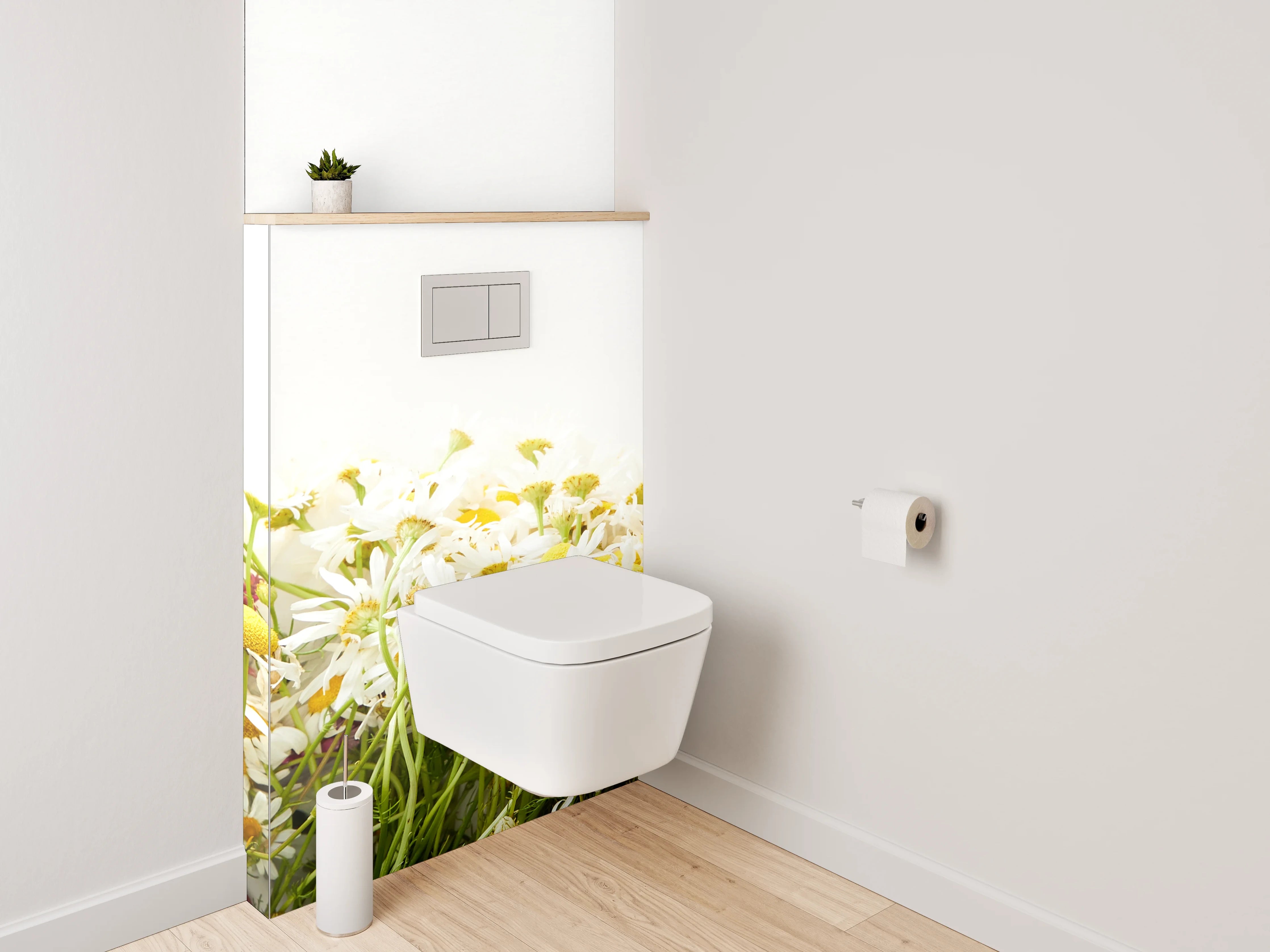 WC-Rückwand - Bunte Blumen-Wiese auf Weiß