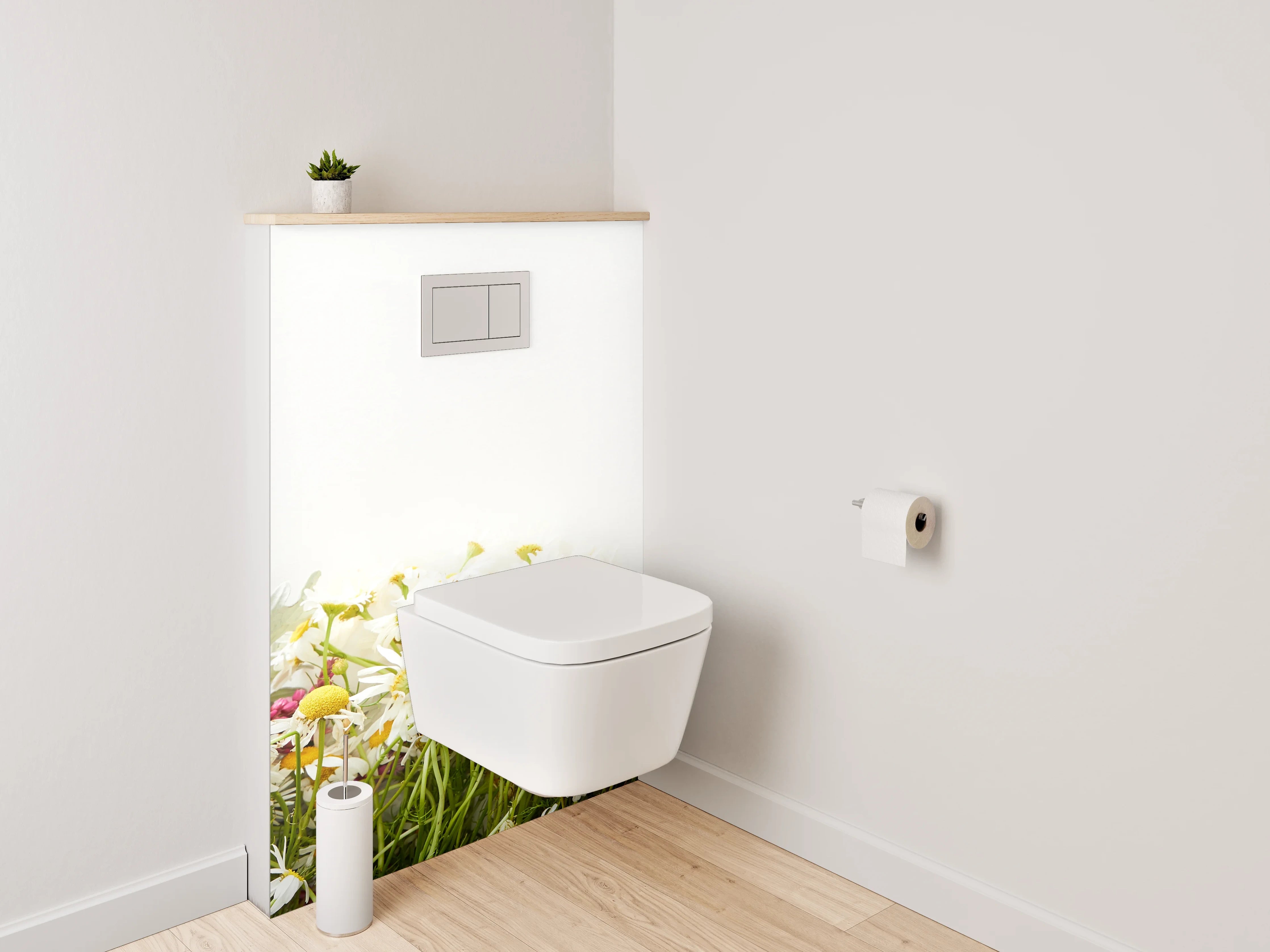 WC-Rückwand - Bunte Blumen-Wiese auf Weiß