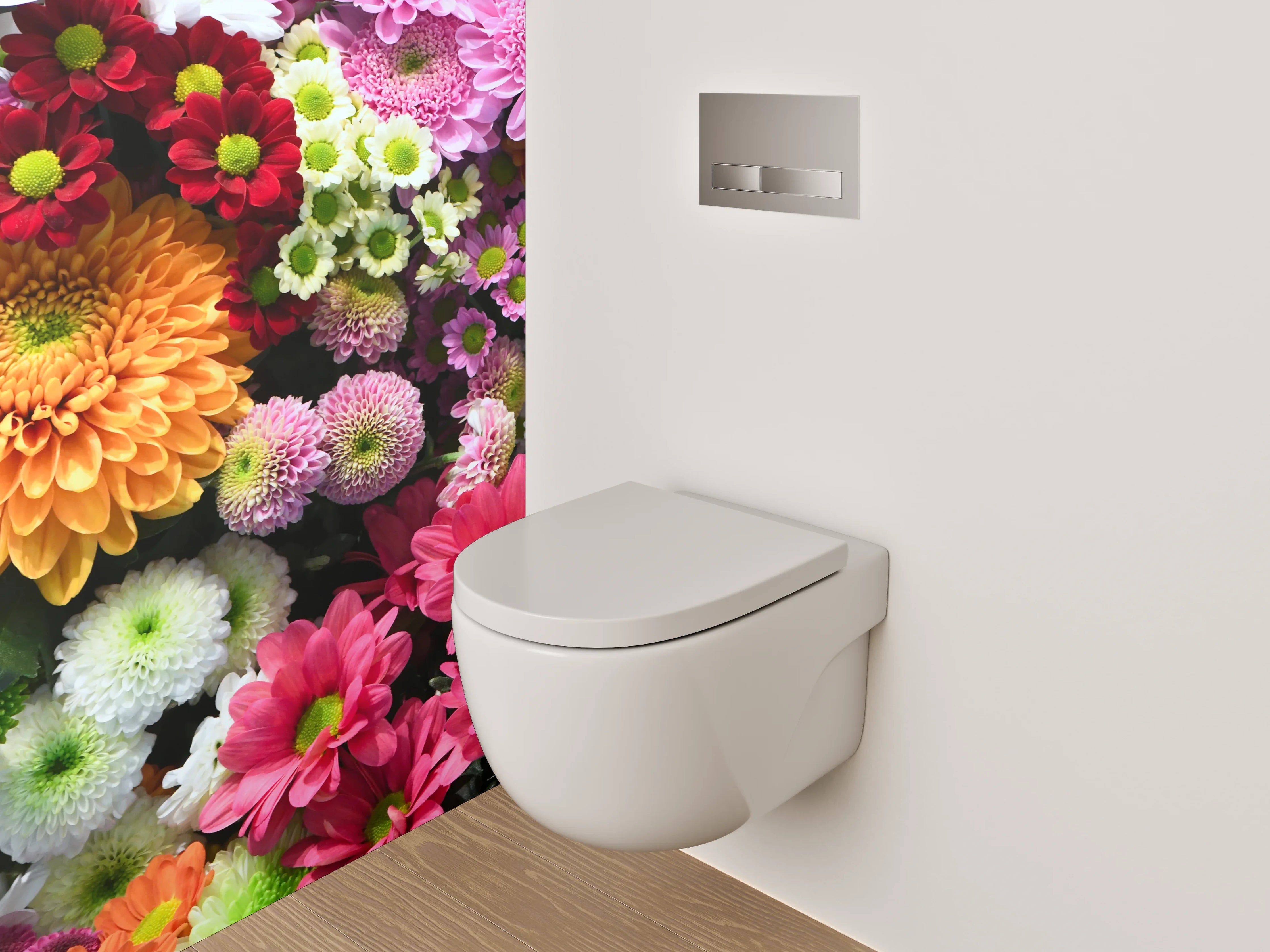 WC-Rückwand - Bunte Blumencollage fürs Badezimmer