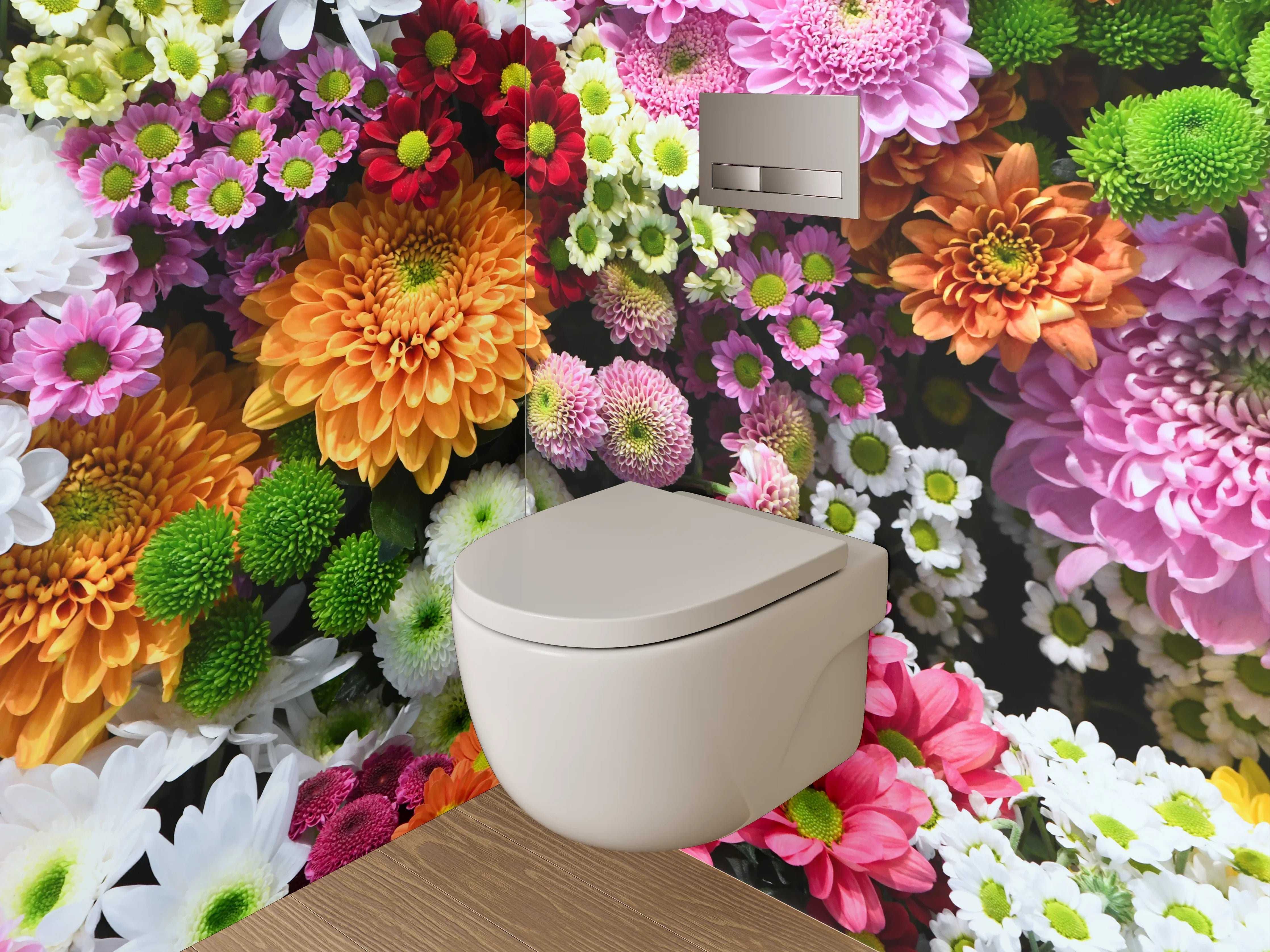 WC-Rückwand - Bunte Blumencollage fürs Badezimmer