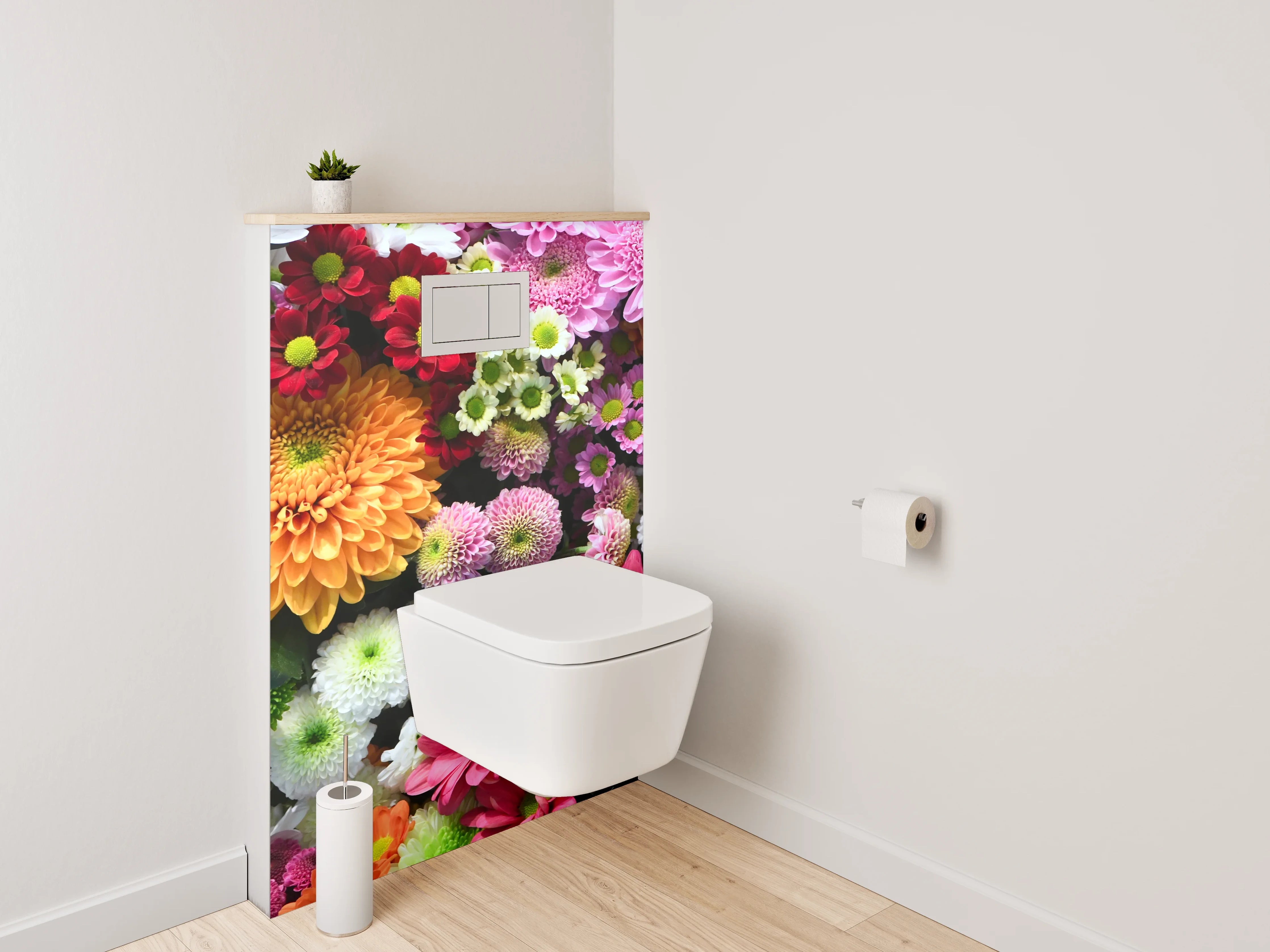 WC-Rückwand - Bunte Blumencollage fürs Badezimmer