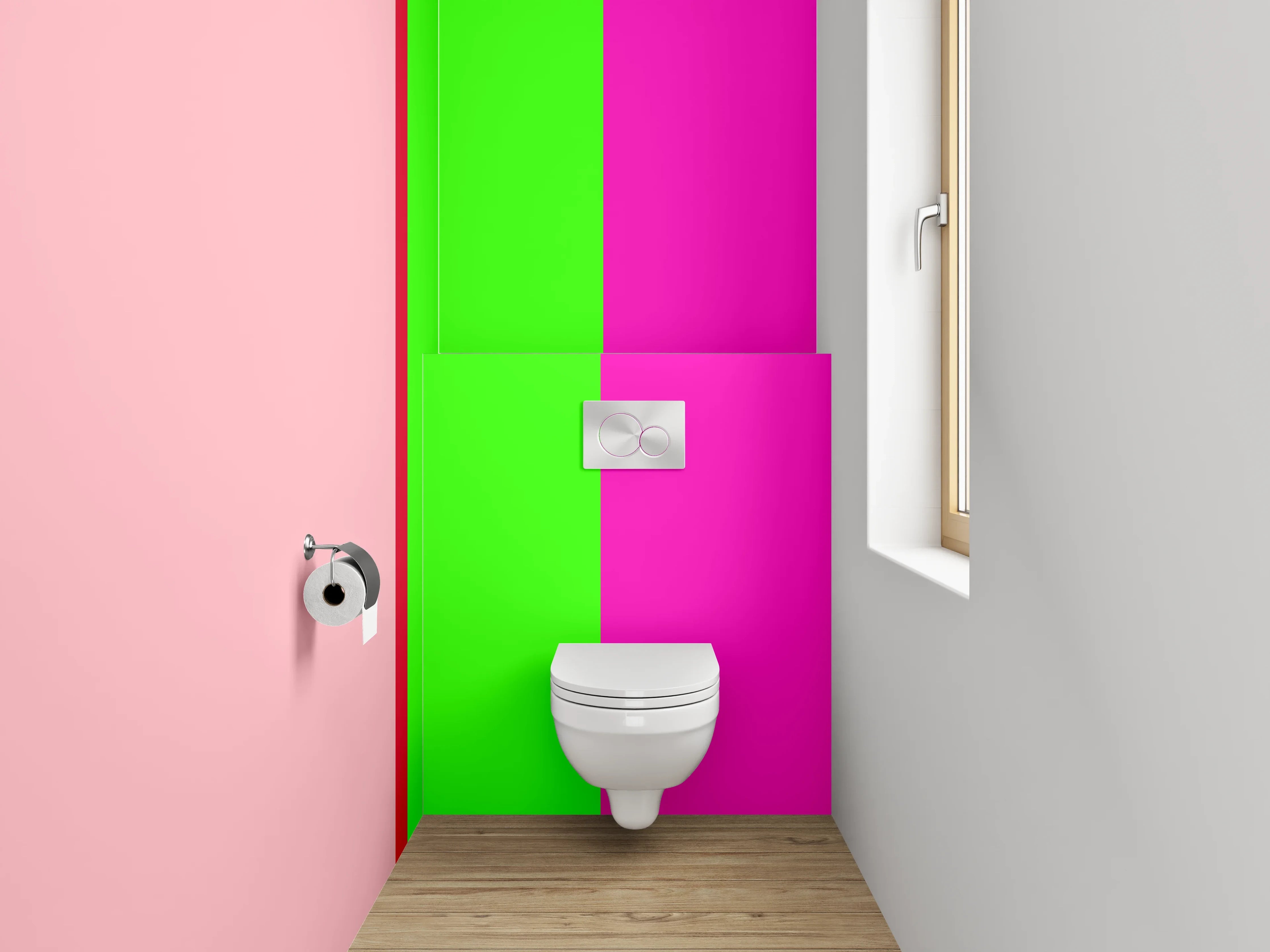 WC-Rückwand - Bunte Farbpalette mit Pink, Grün und Beige