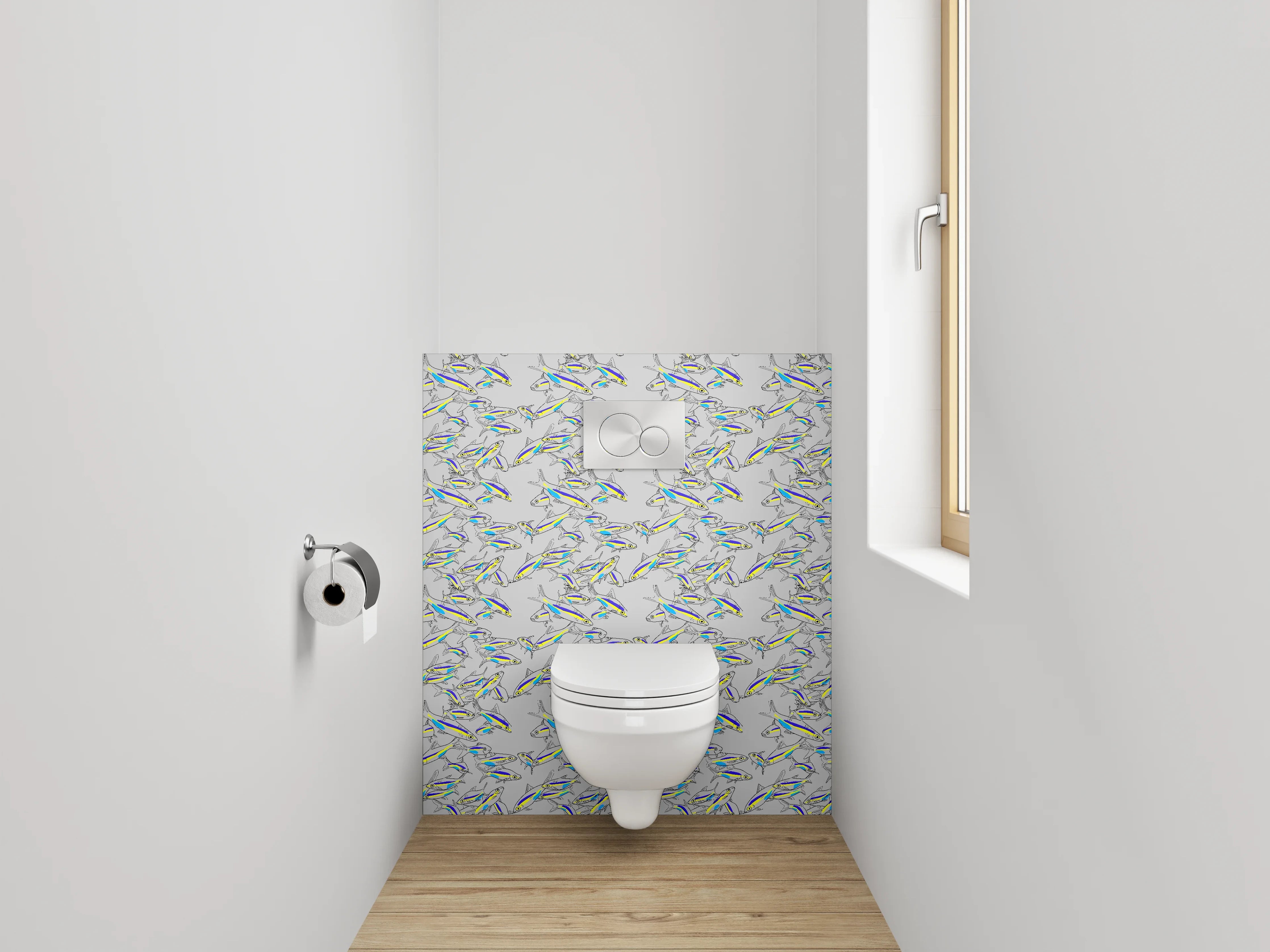 WC-Rückwand - Bunte Fisch-Schwärme Illustrationsmuster