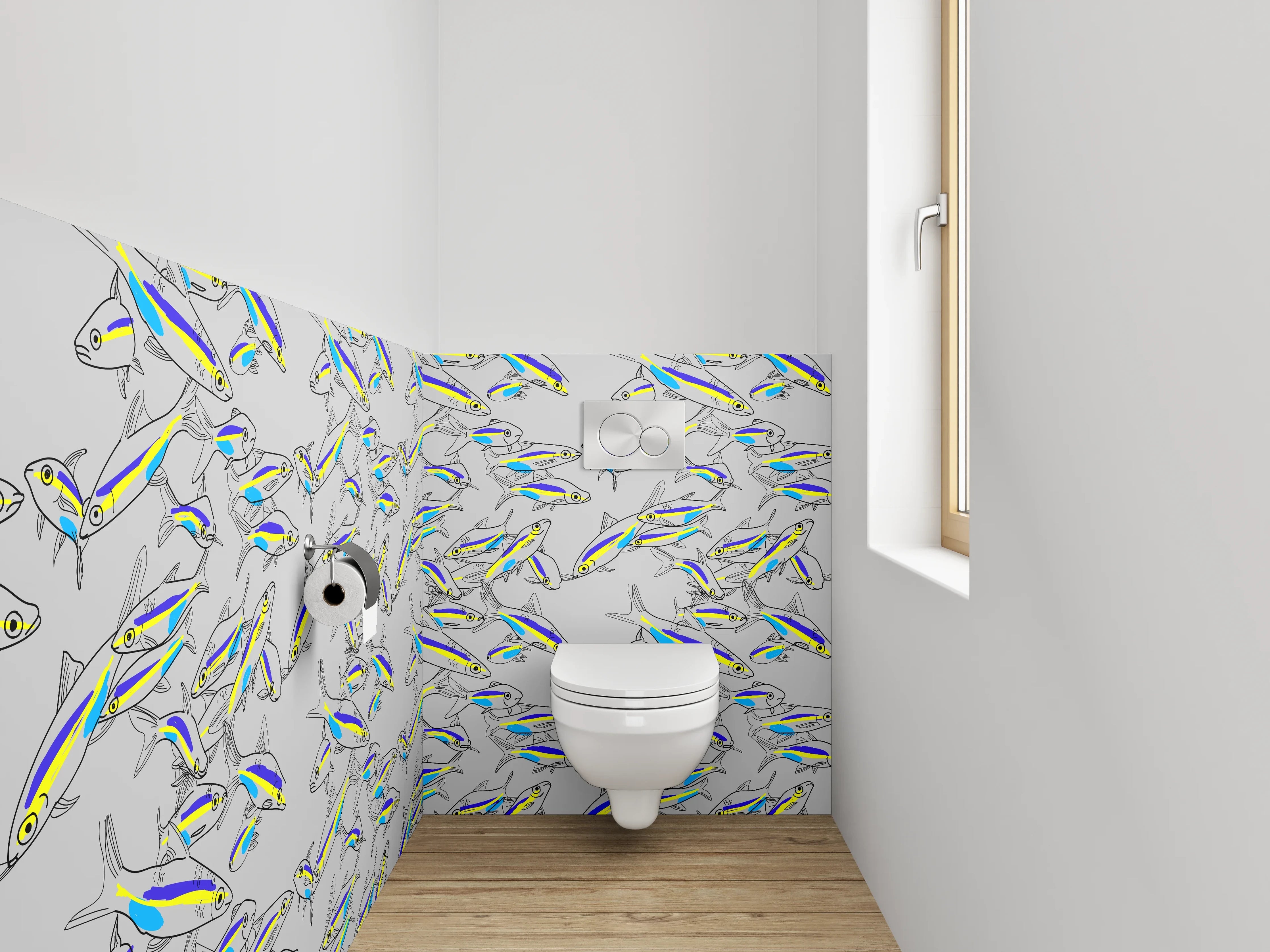 WC-Rückwand - Bunte Fisch-Schwärme Illustrationsmuster