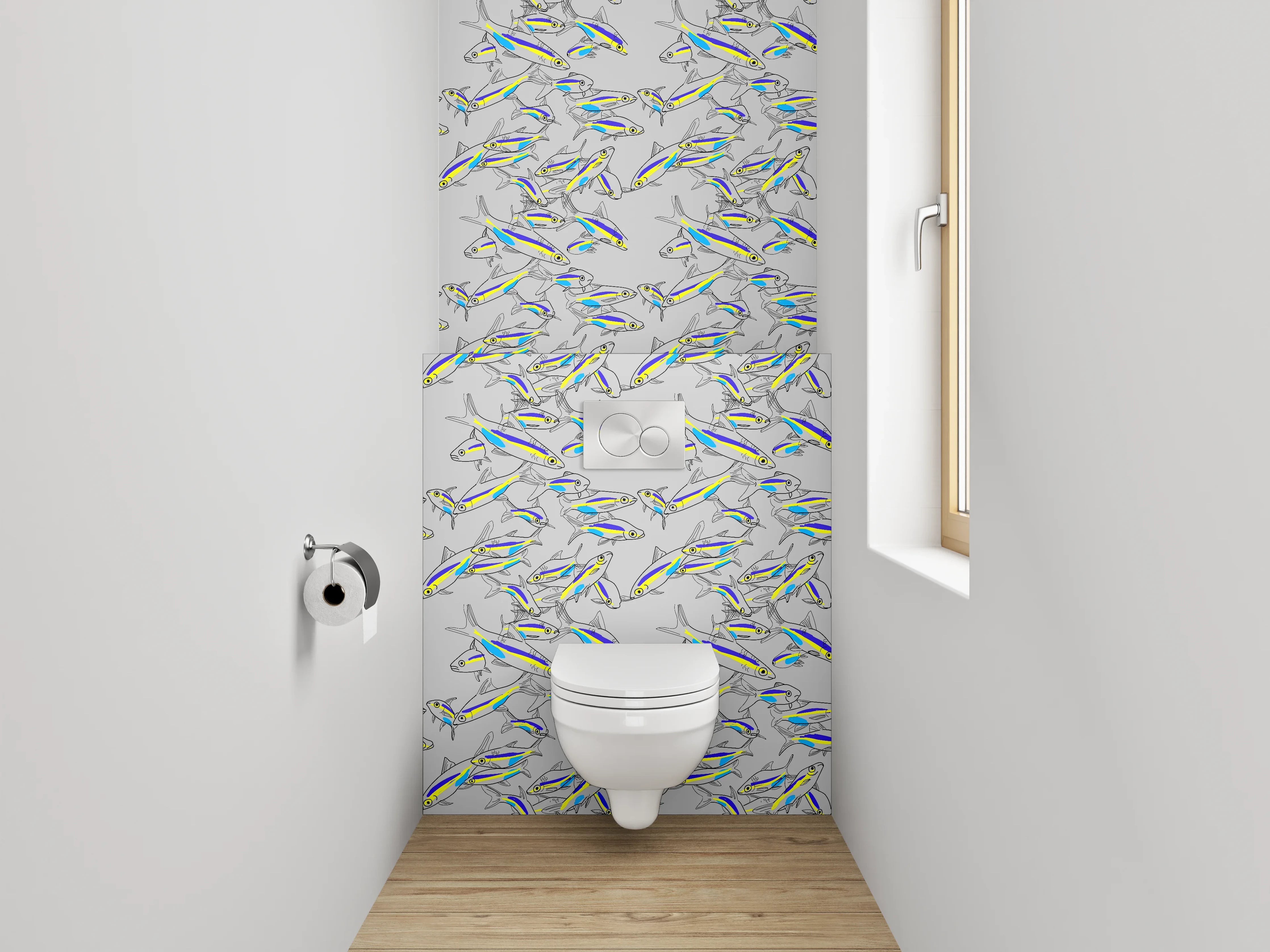 WC-Rückwand - Bunte Fisch-Schwärme Illustrationsmuster