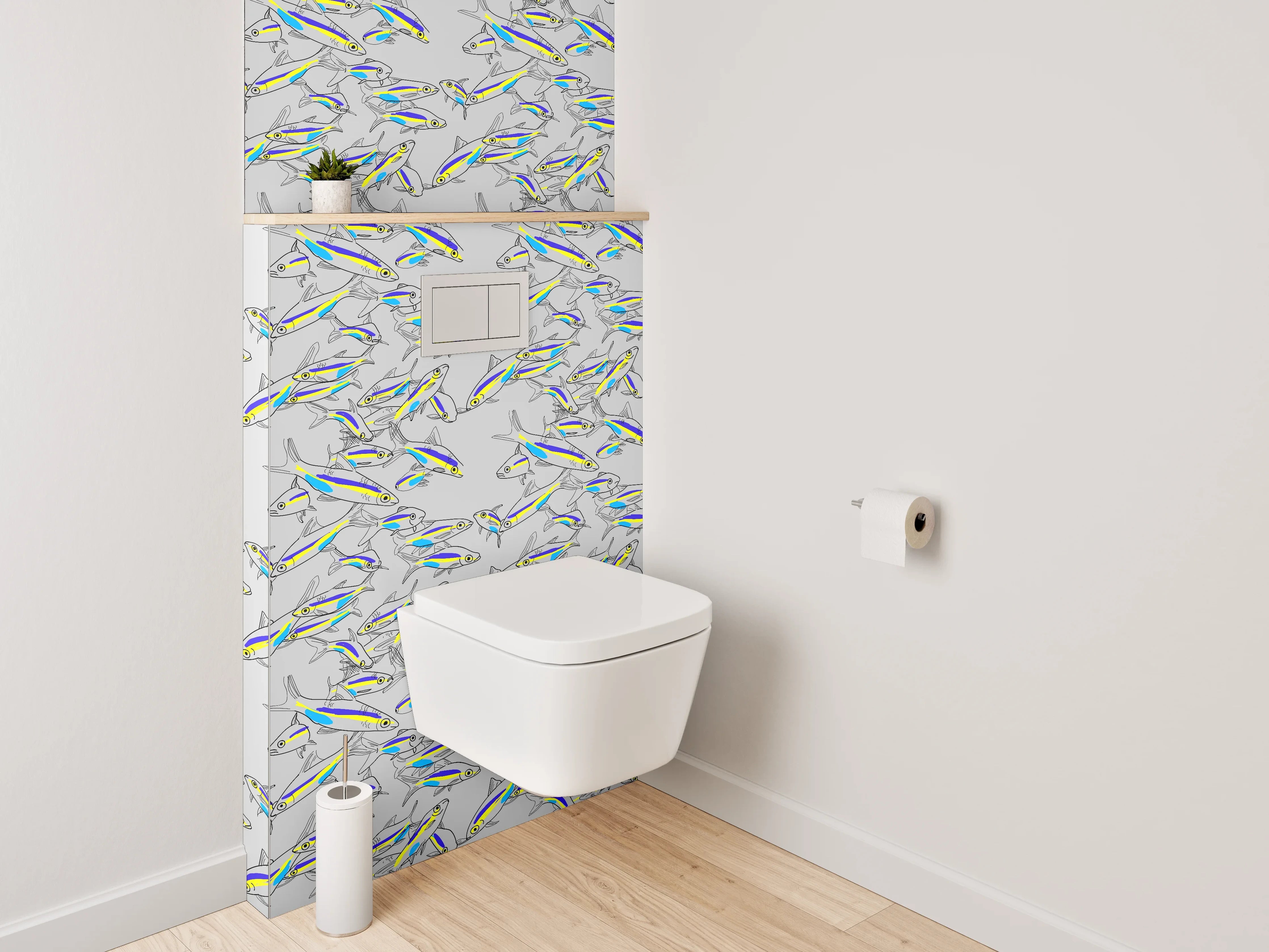 WC-Rückwand - Bunte Fisch-Schwärme Illustrationsmuster