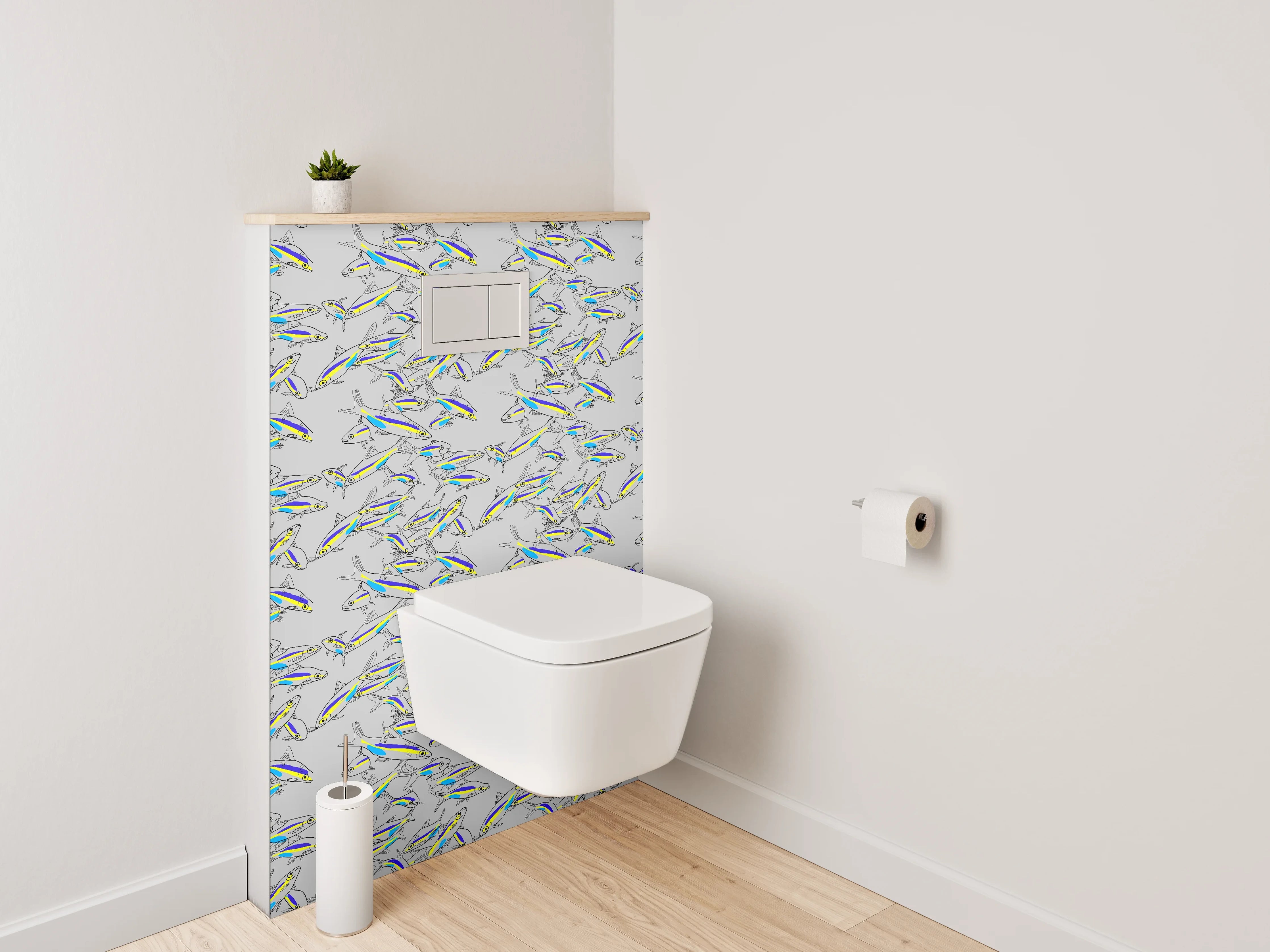 WC-Rückwand - Bunte Fisch-Schwärme Illustrationsmuster