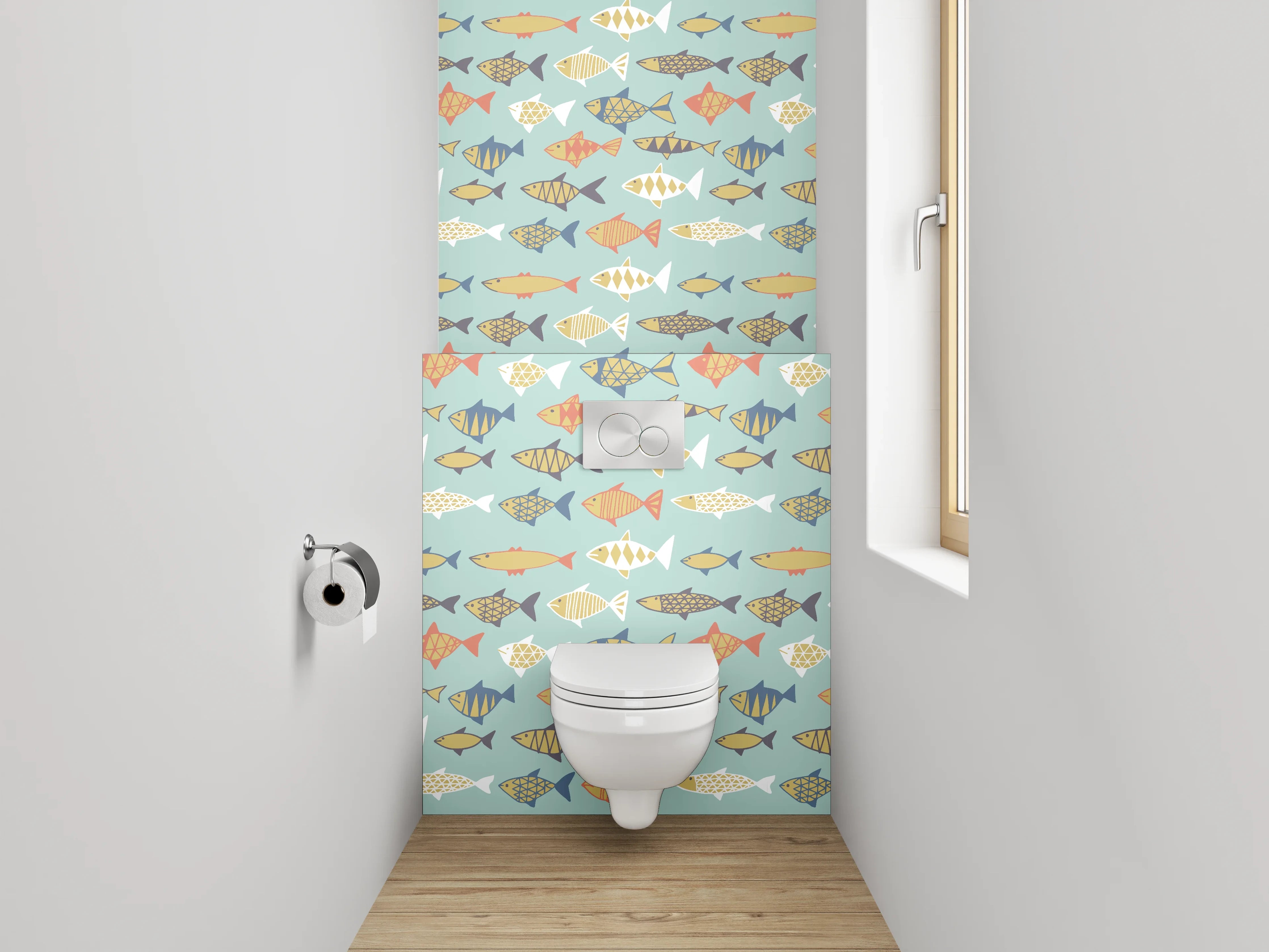 WC-Rückwand - Bunte Fischmuster Tapete maritim