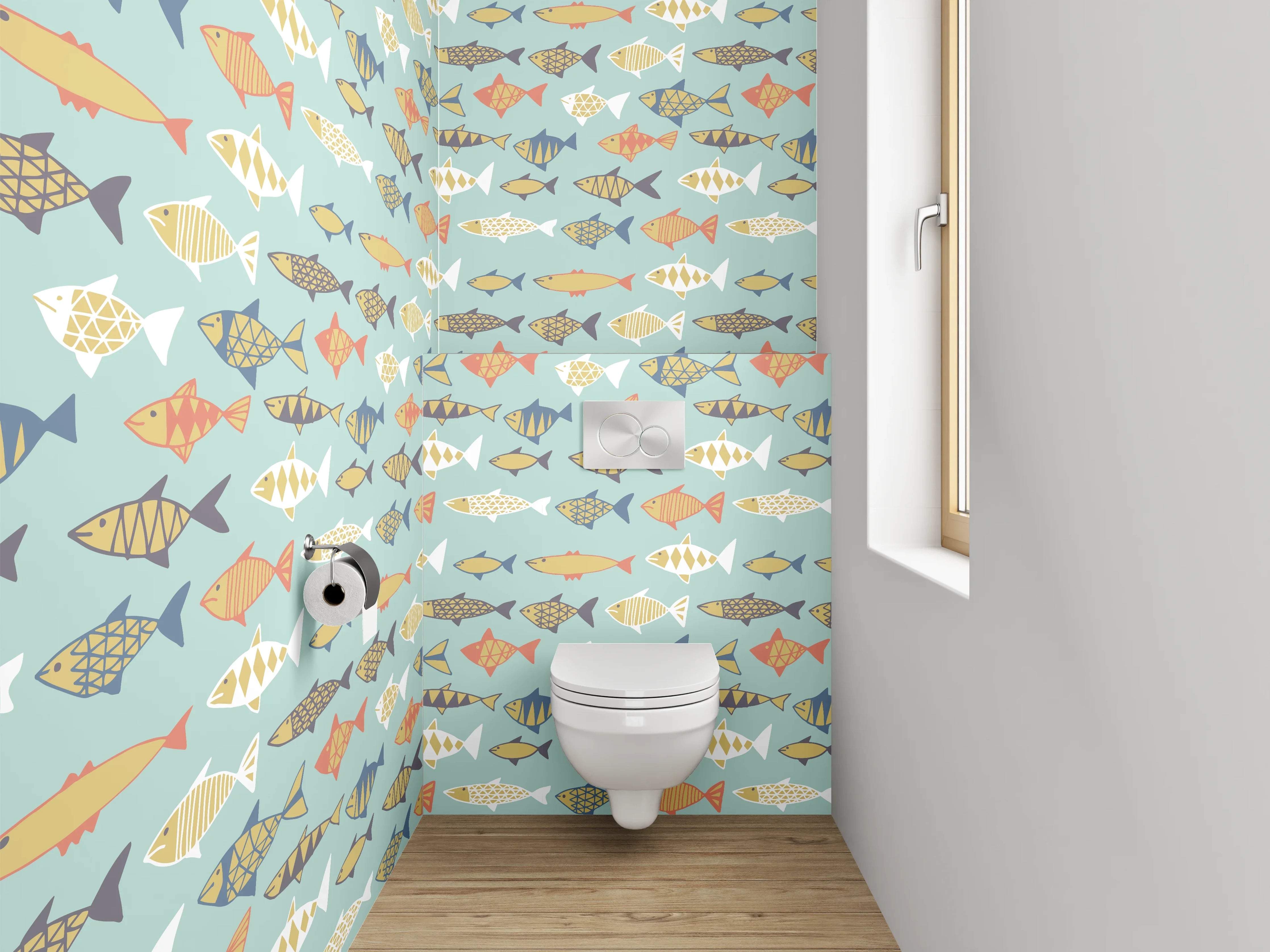 WC-Rückwand - Bunte Fischmuster Tapete maritim