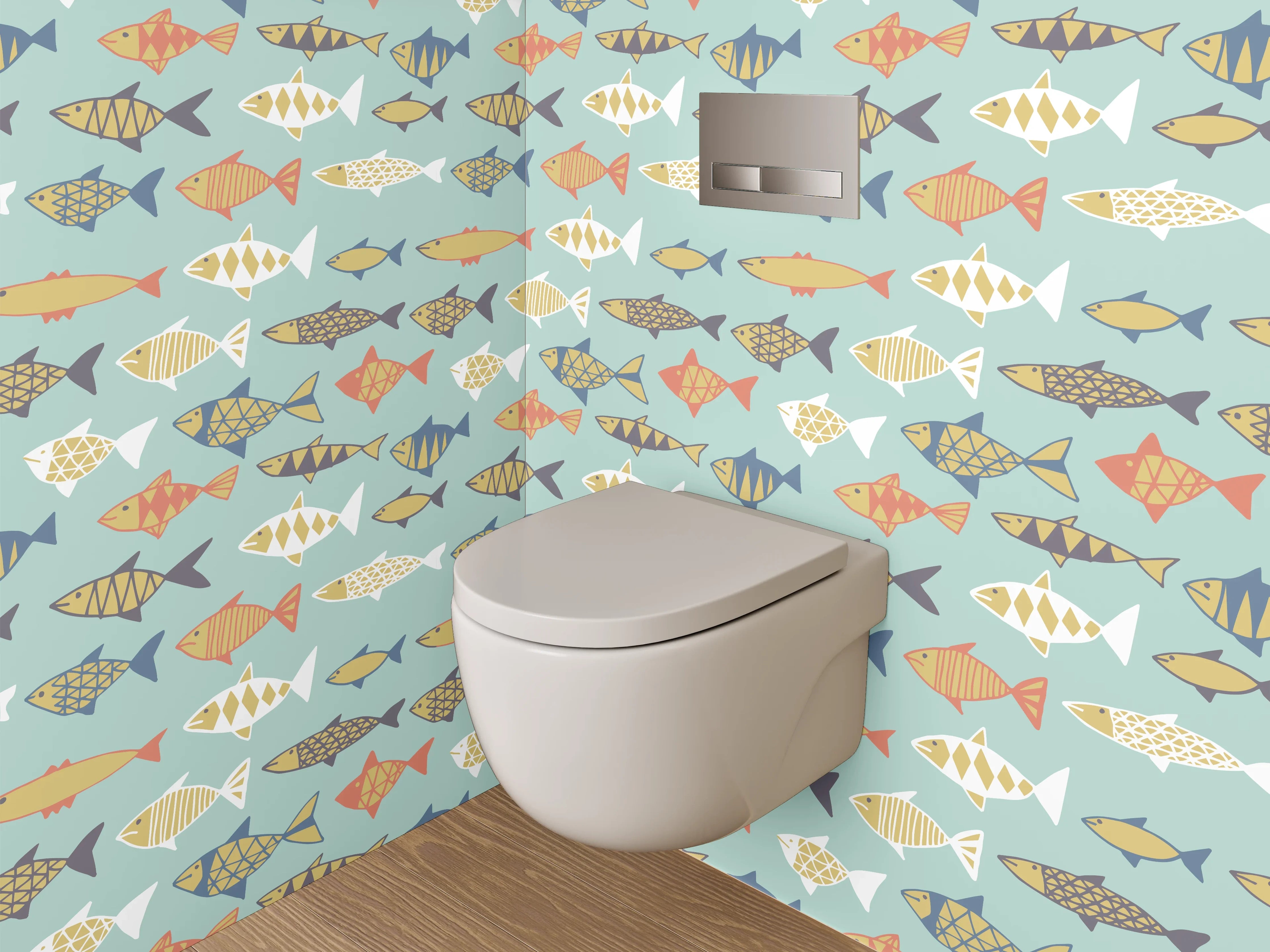 WC-Rückwand - Bunte Fischmuster Tapete maritim