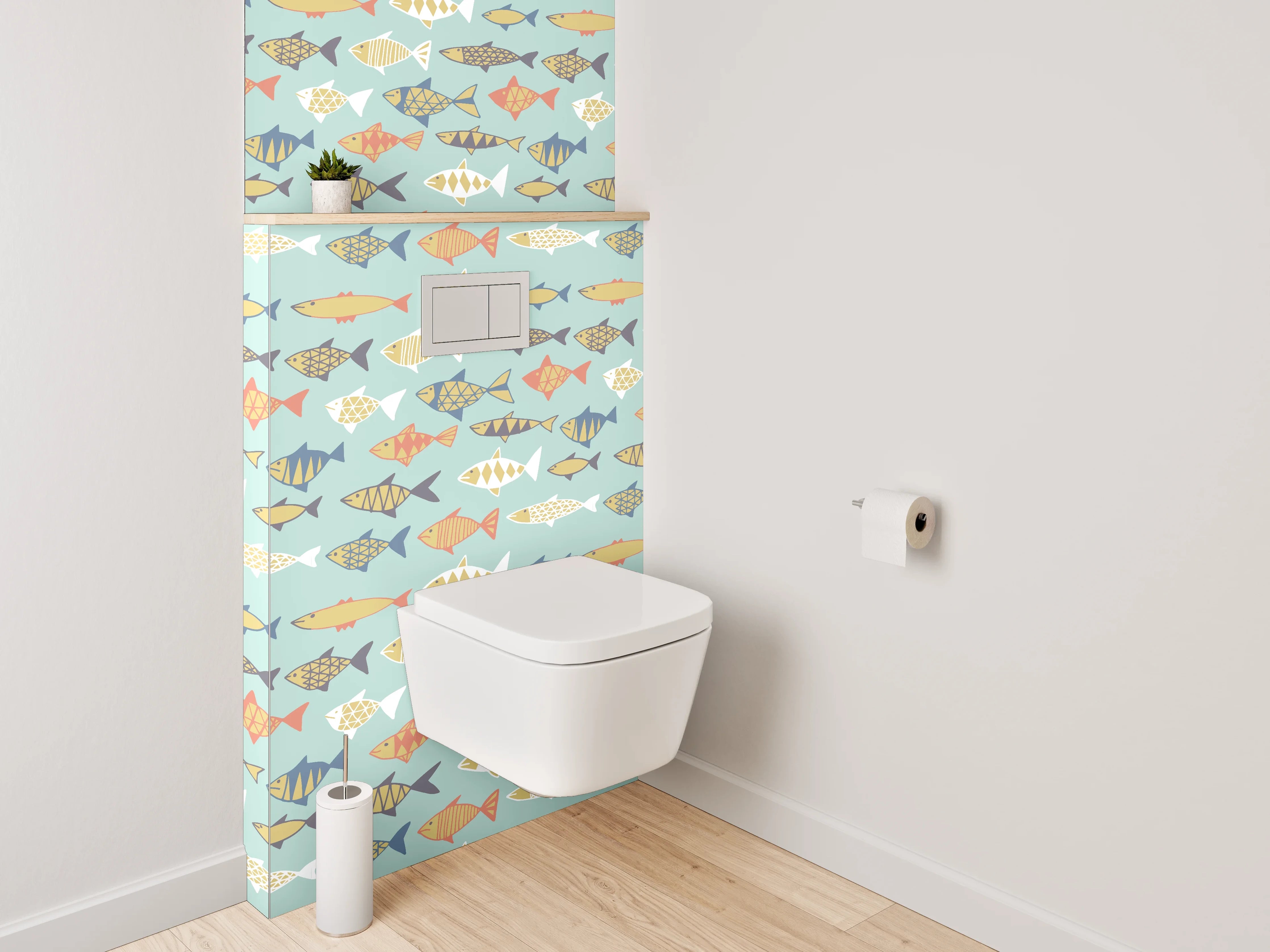 WC-Rückwand - Bunte Fischmuster Tapete maritim