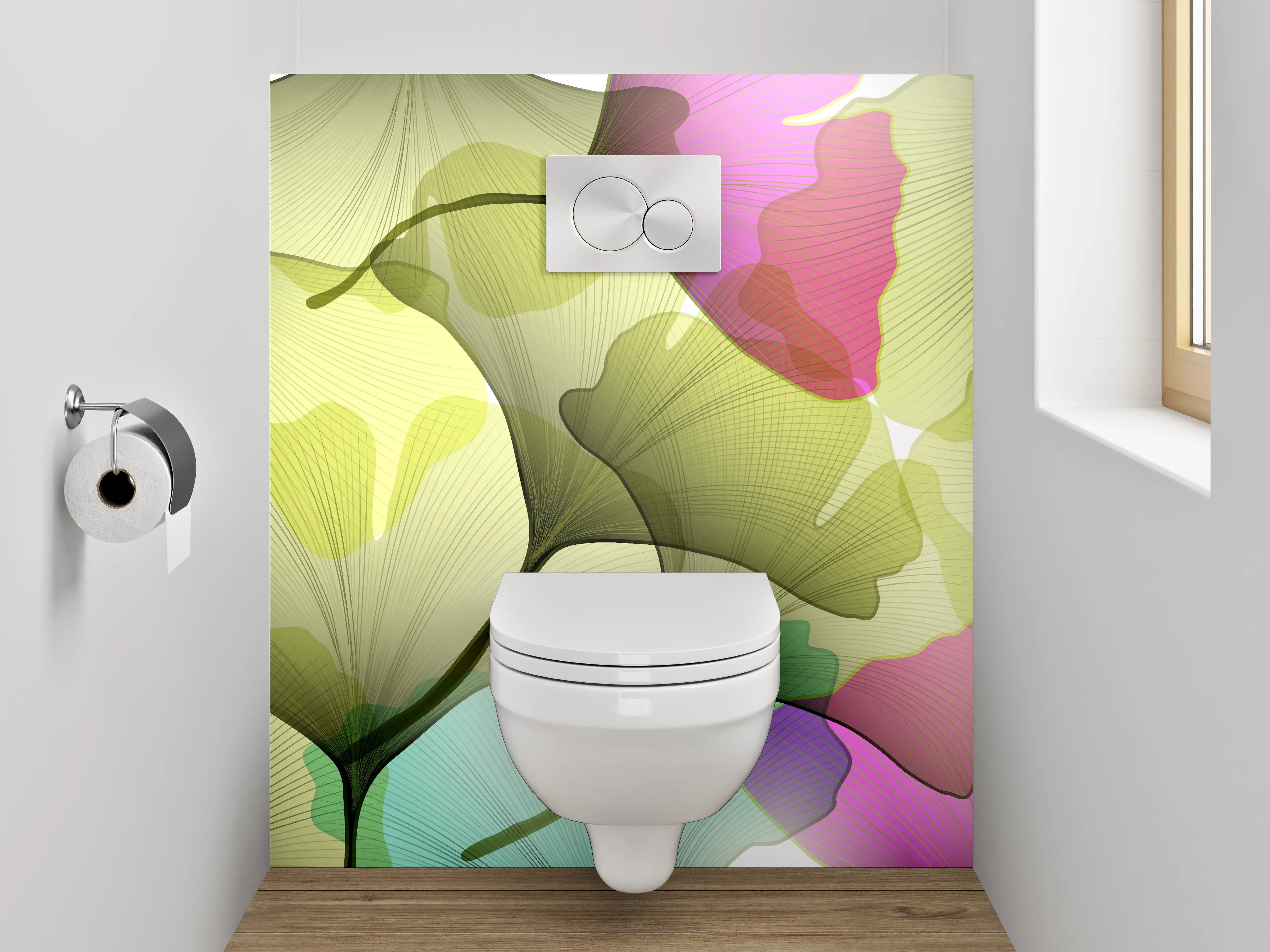 WC-Rückwand - Bunte Ginkgo-Blätter Aquarell