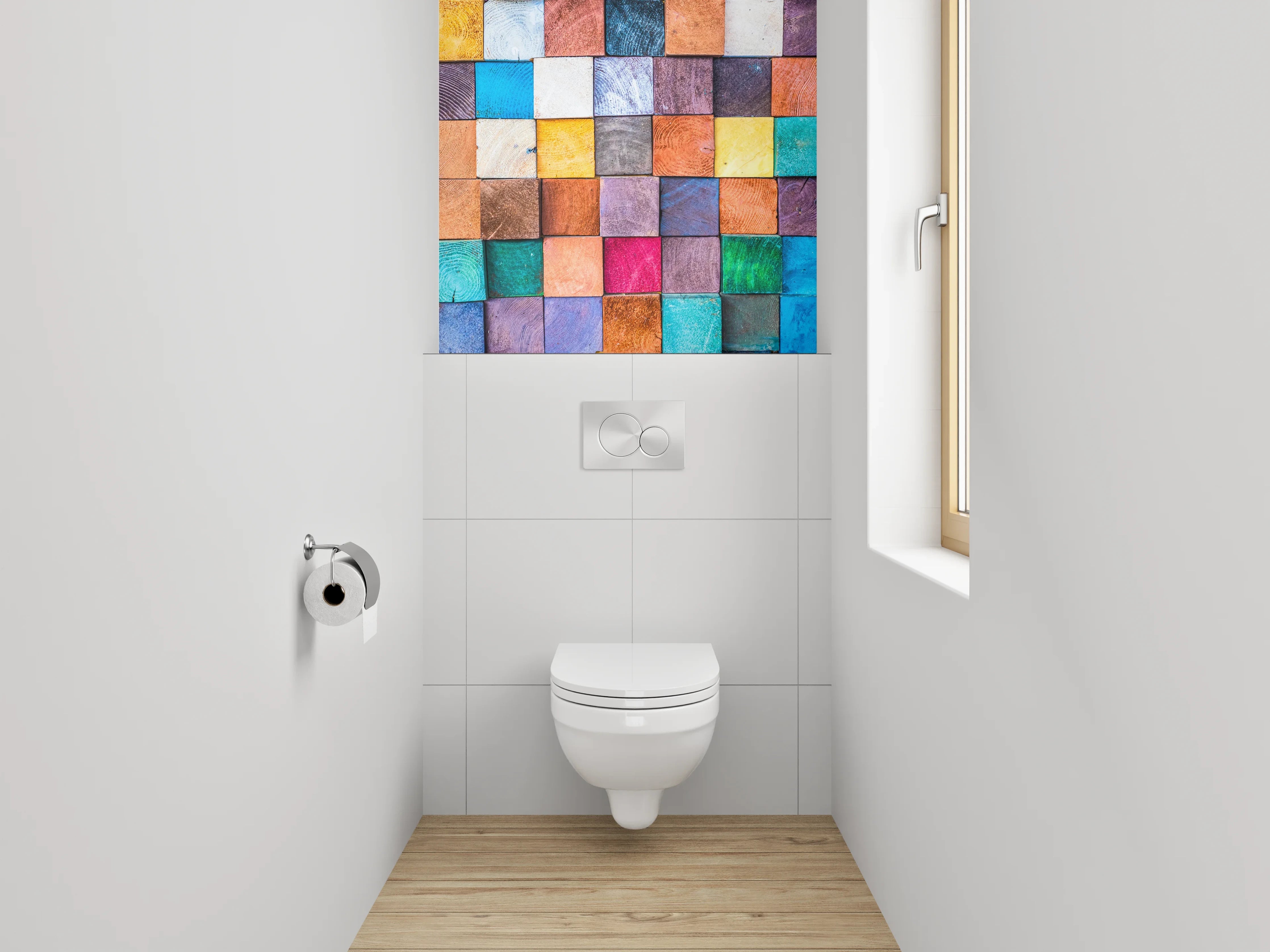 WC-Rückwand - Bunte Holzklötze Mosaik Deko