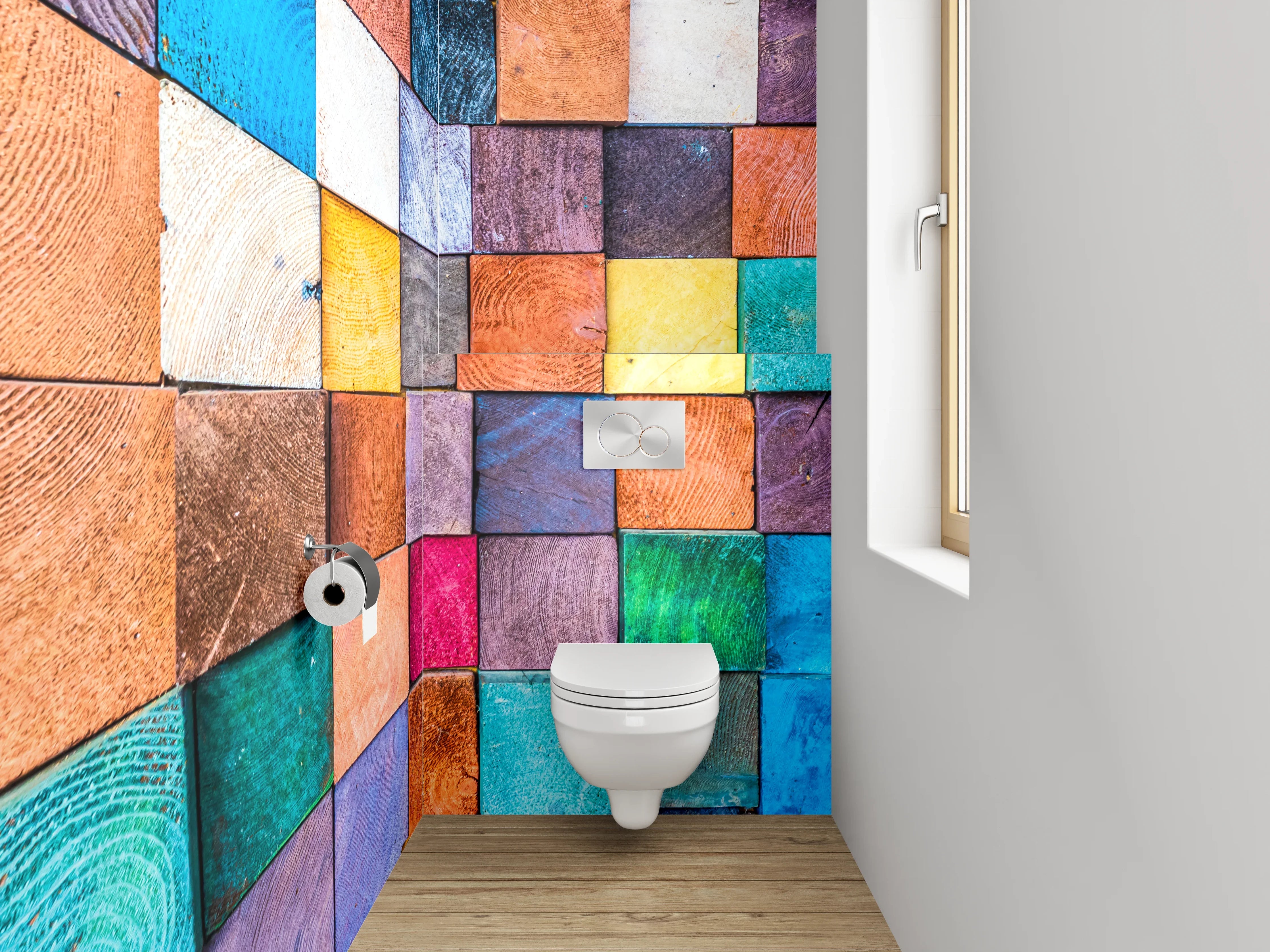 WC-Rückwand - Bunte Holzklötze Mosaik Deko