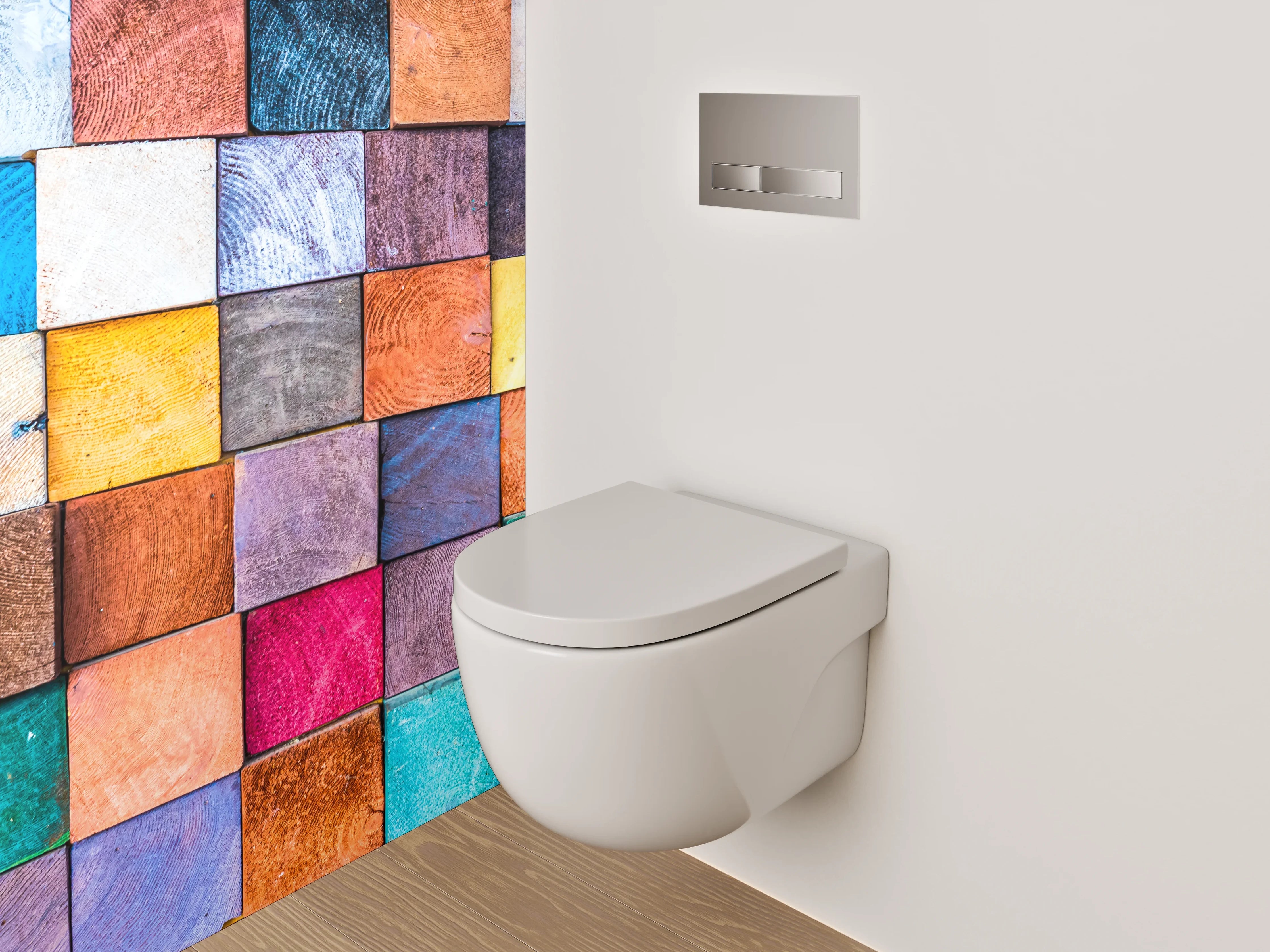 WC-Rückwand - Bunte Holzklötze Mosaik Deko