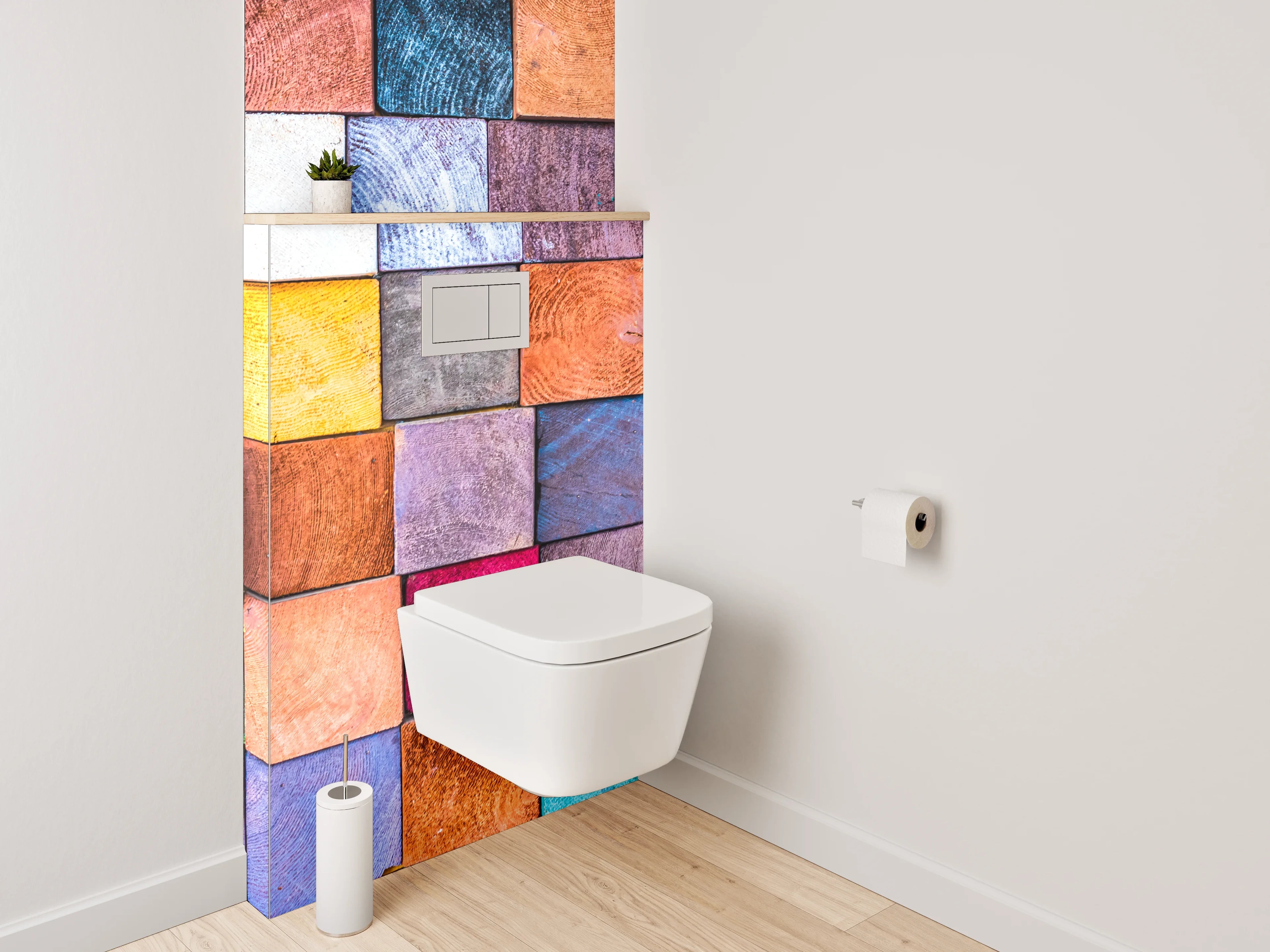 WC-Rückwand - Bunte Holzklötze Mosaik Deko