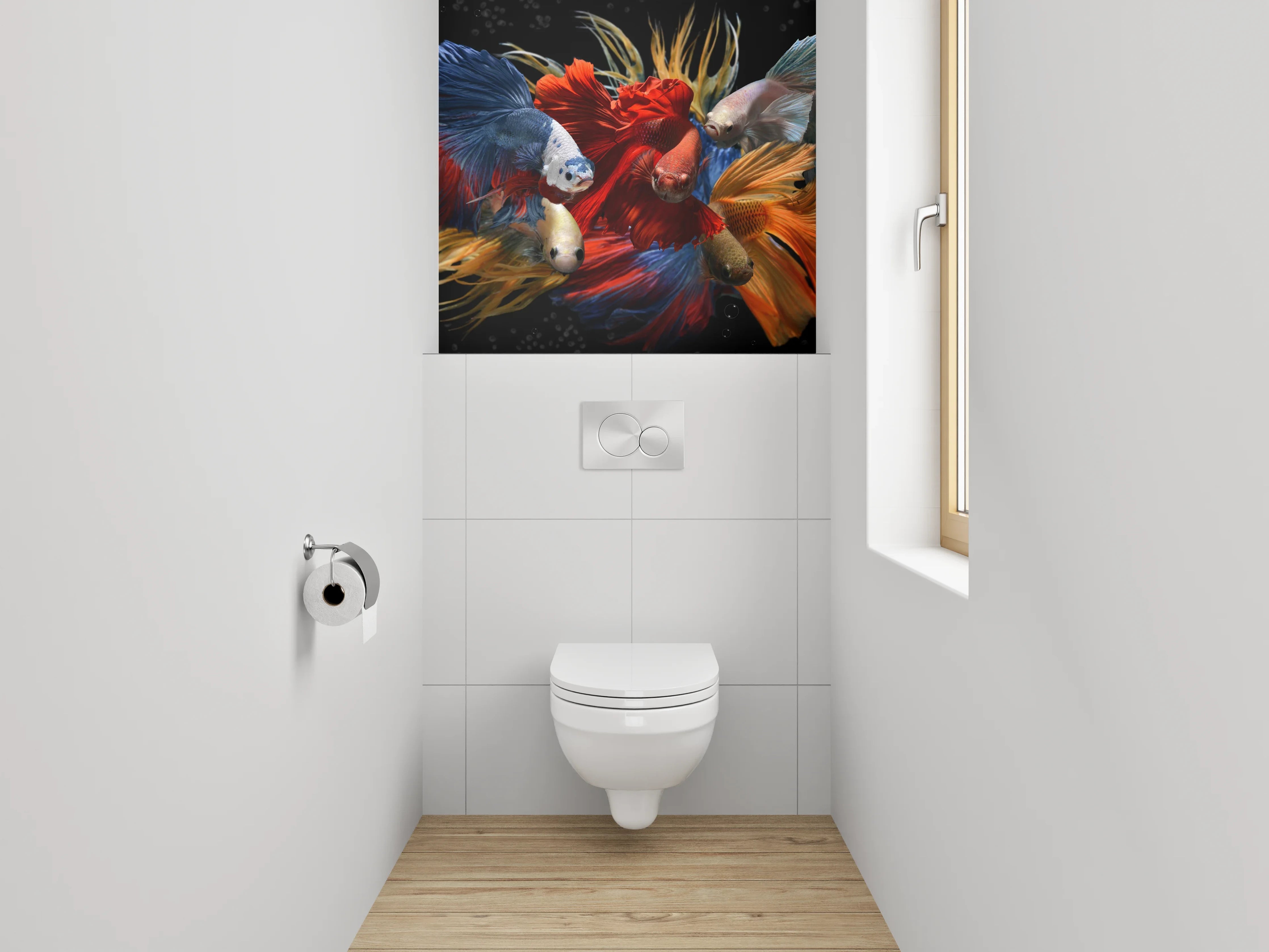 WC-Rückwand - Bunte Kampffische in Bewegung