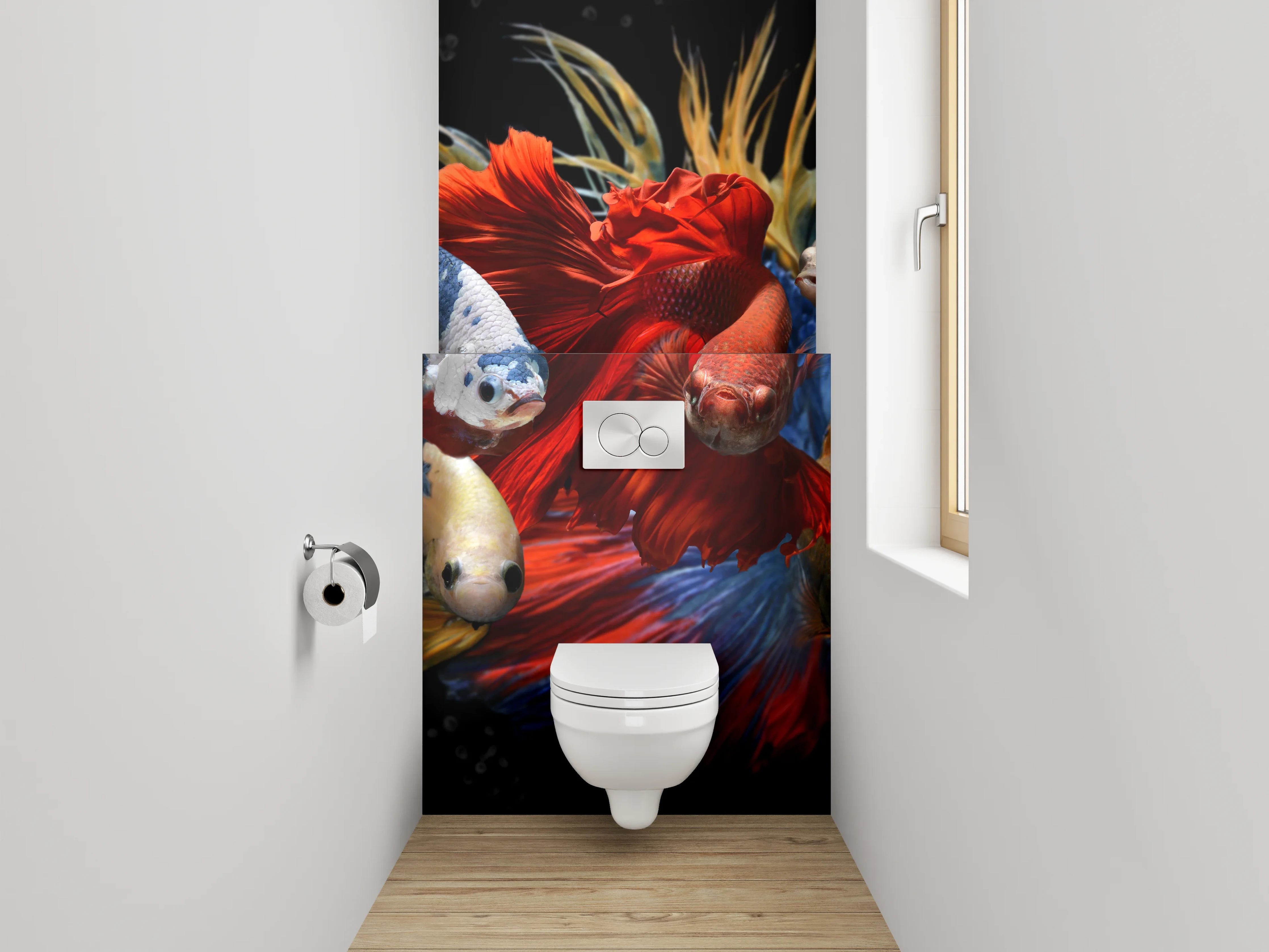 WC-Rückwand - Bunte Kampffische in Bewegung