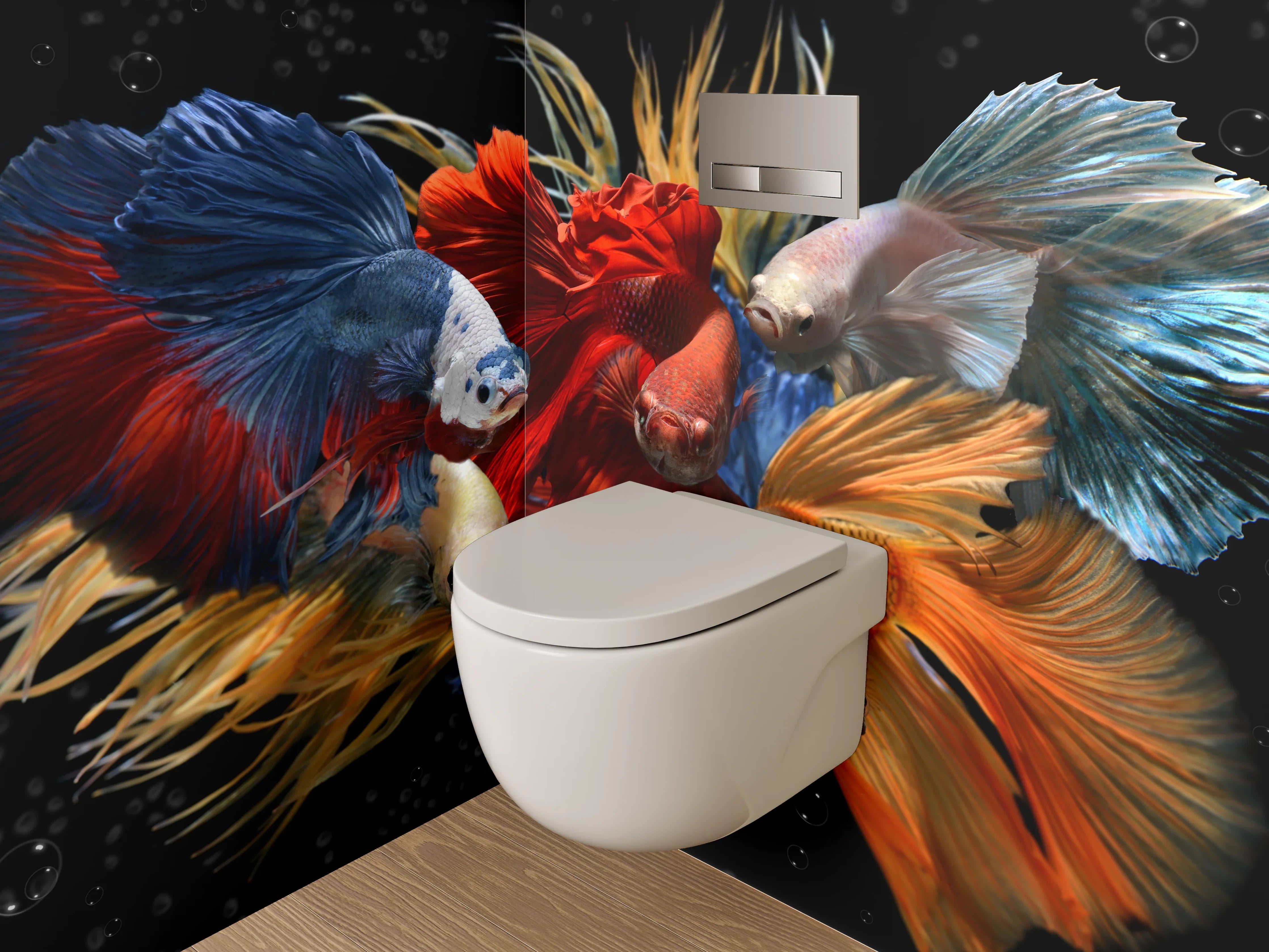 WC-Rückwand - Bunte Kampffische in Bewegung