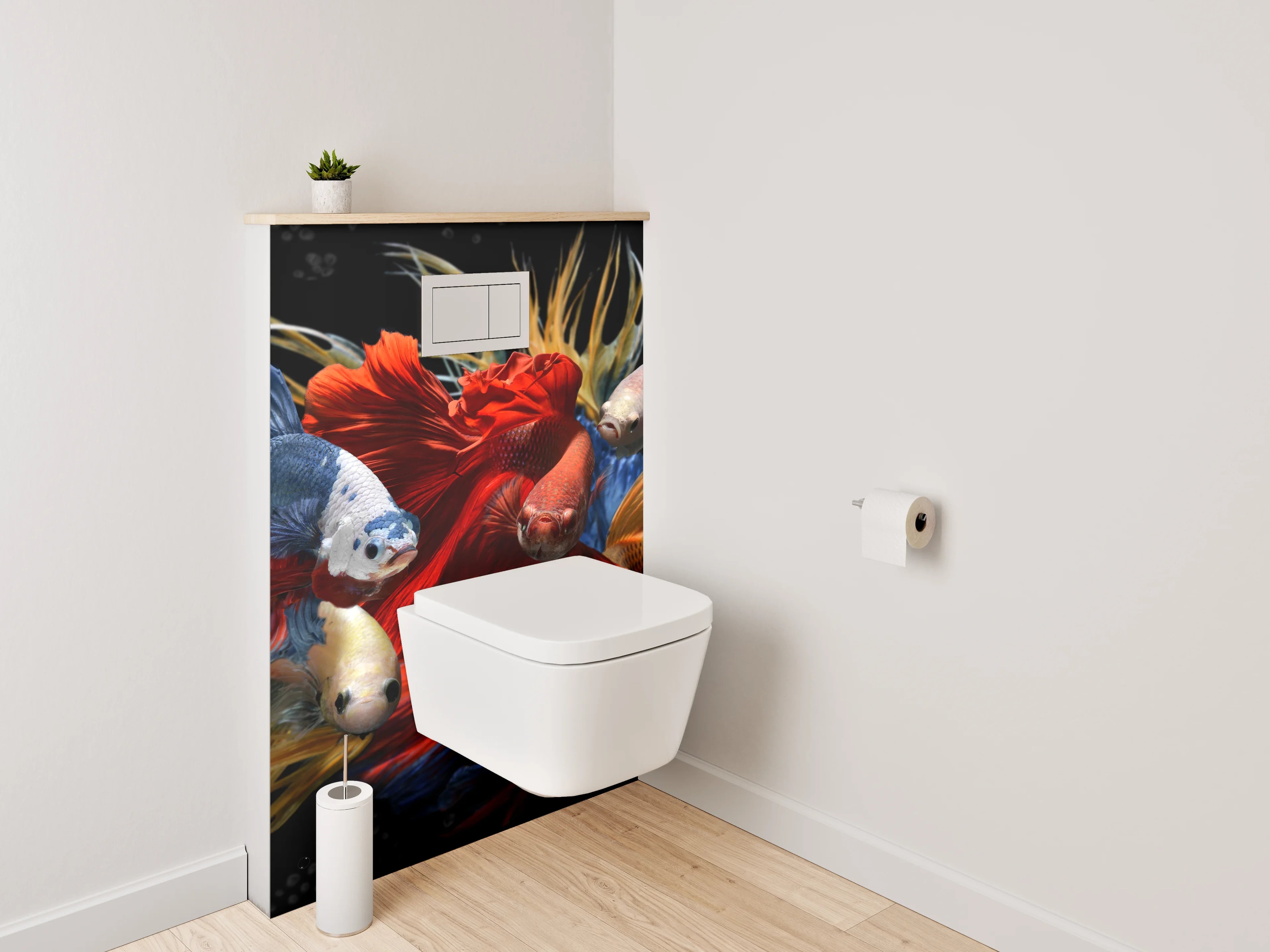 WC-Rückwand - Bunte Kampffische in Bewegung