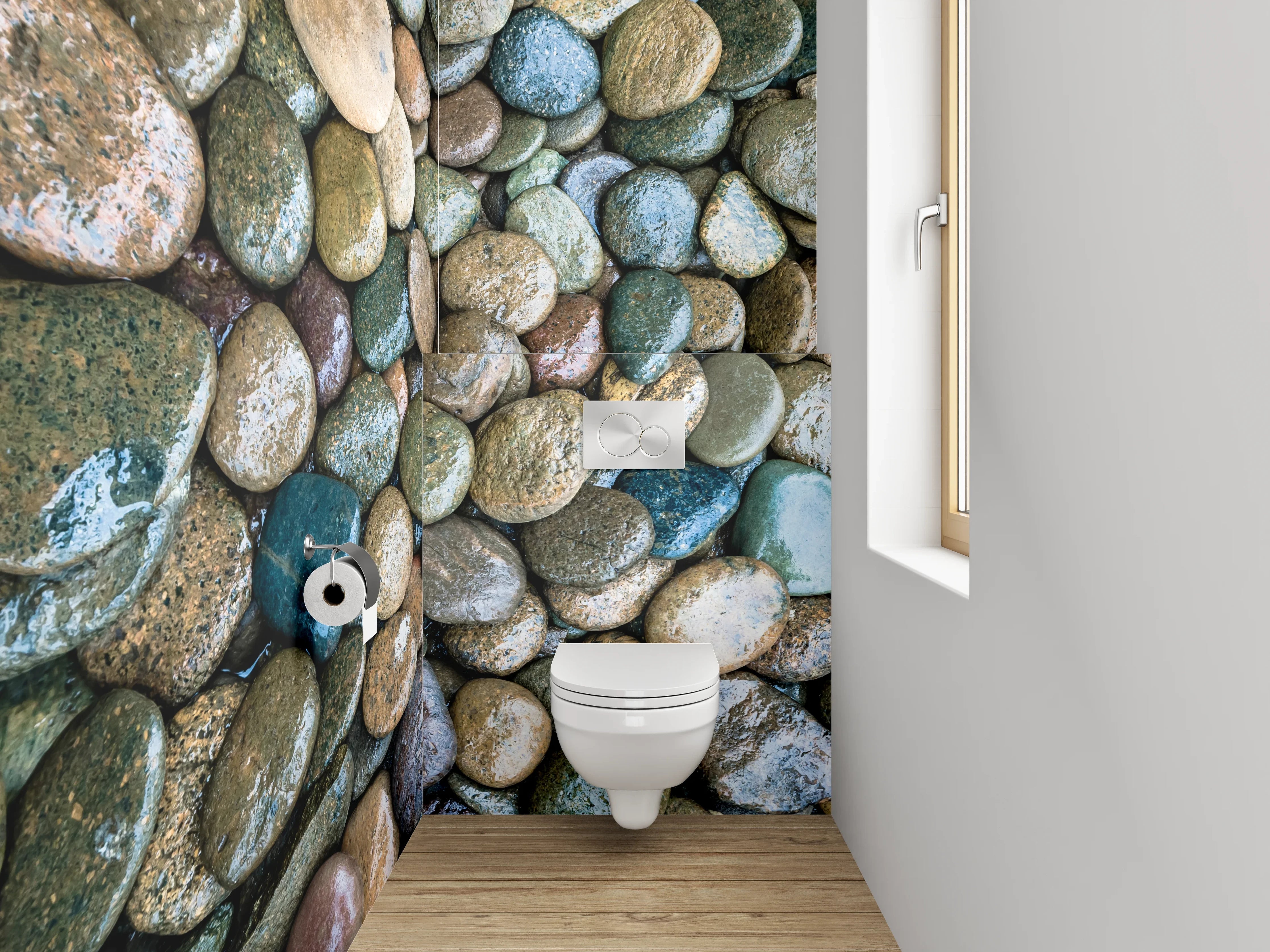 WC-Rückwand - Bunte Kieselsteine auf Kiesbett