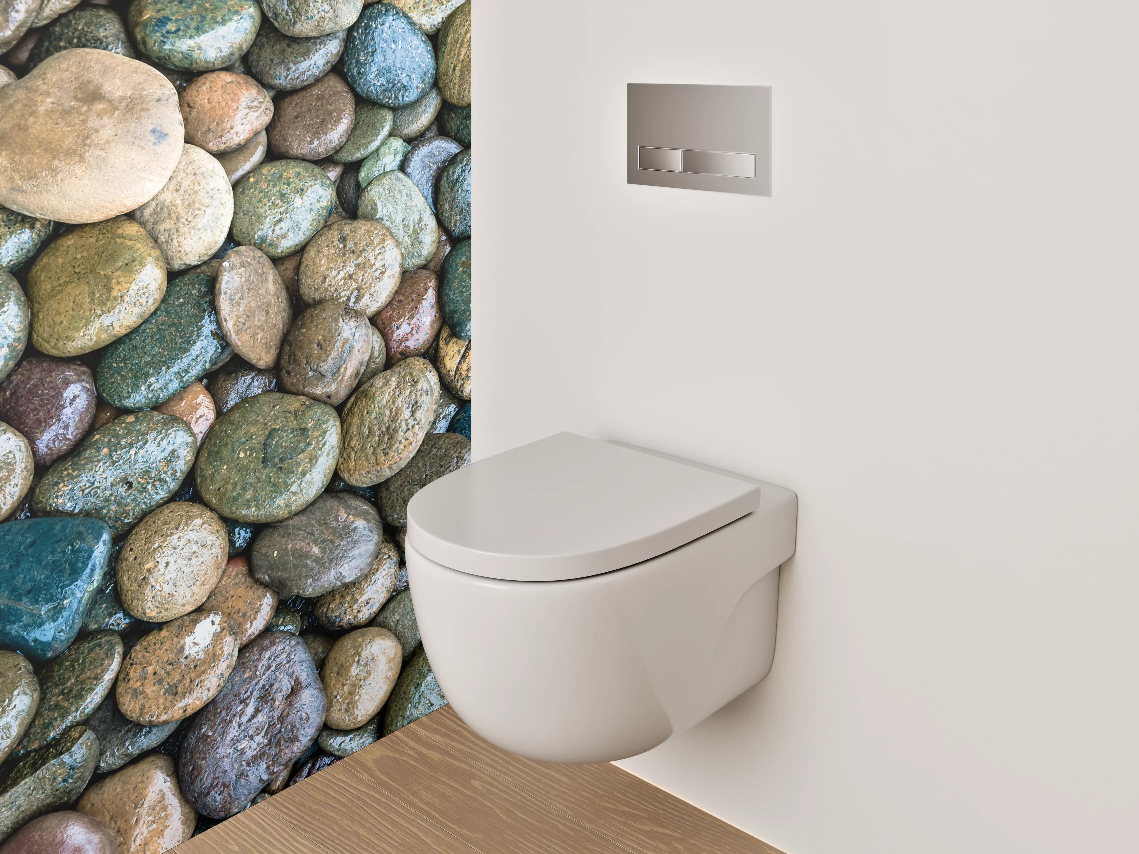 WC-Rückwand - Bunte Kieselsteine auf Kiesbett