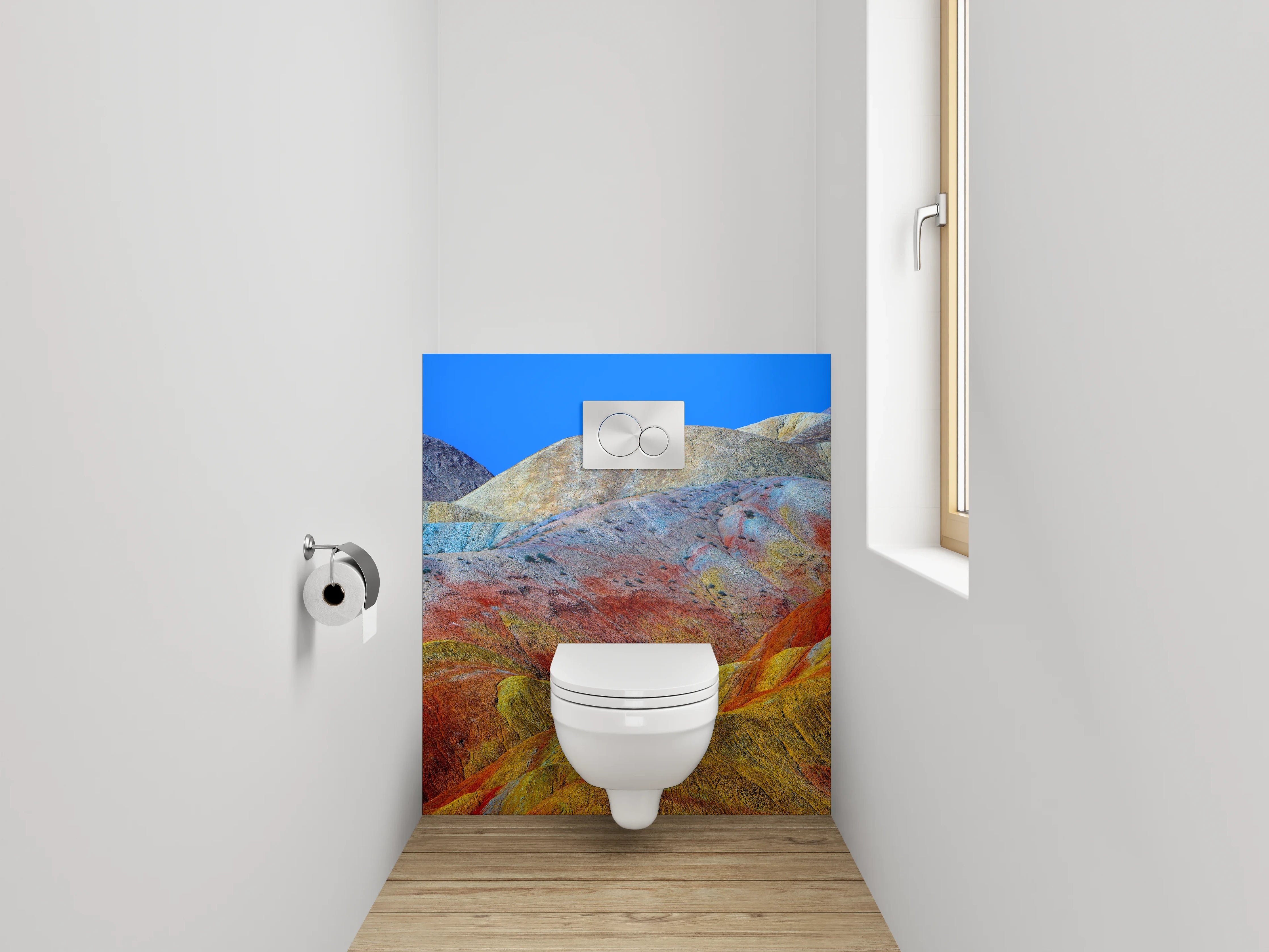 WC-Rückwand - Bunte Landschaft Berge Muster Fototapete